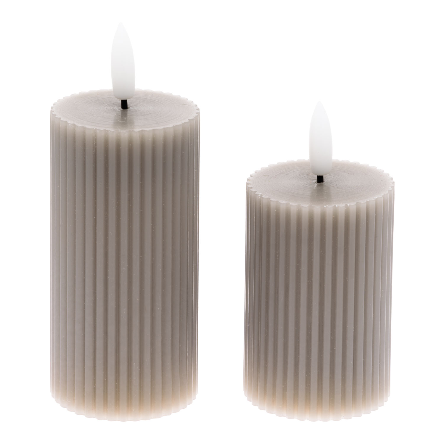 Set 2 candele grigio marrone a coste in cera, fiamma 3D con stoppino 5 Set 2 candele grigio marrone a coste in cera, fiamma 3D con stoppino 5