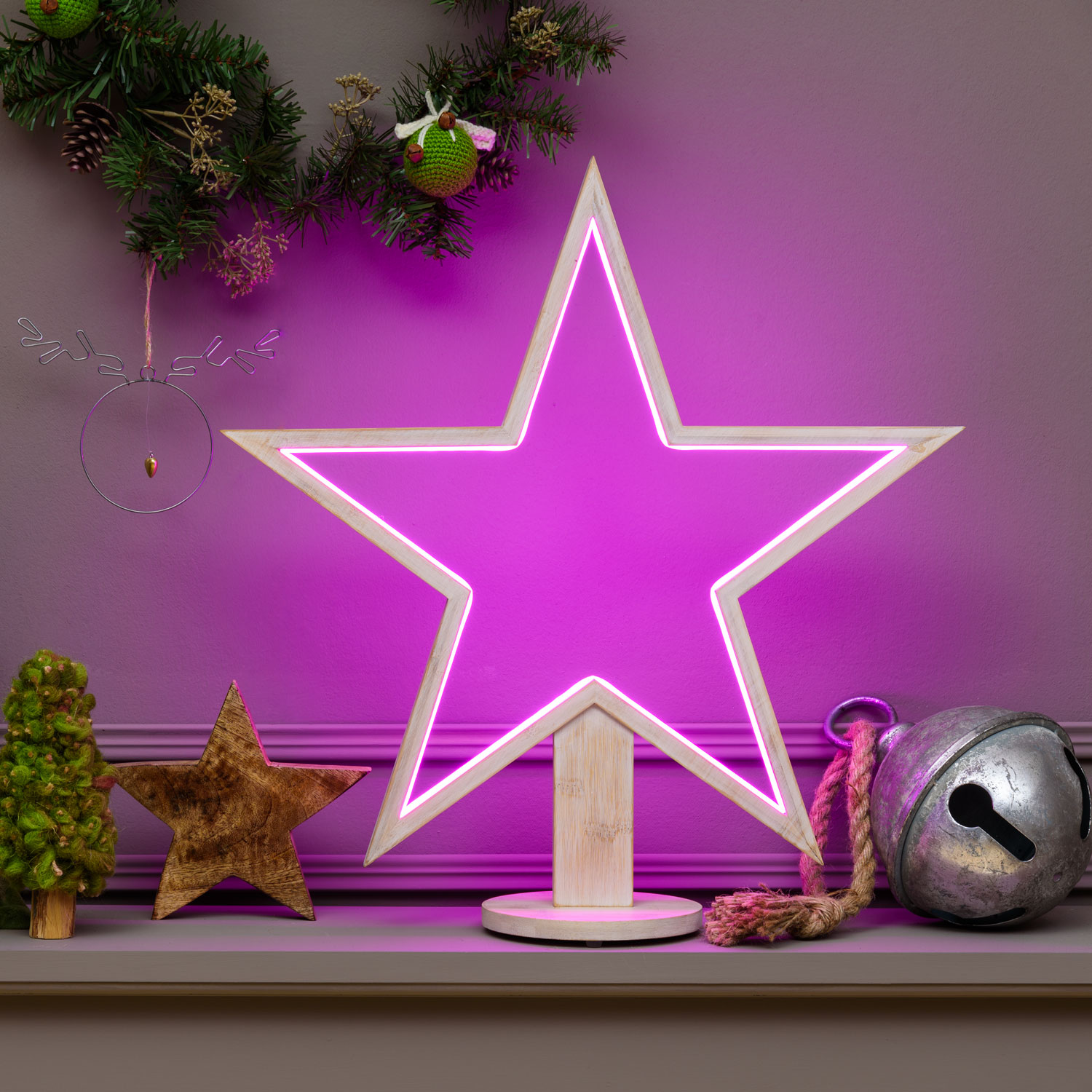 Étoile avec base en bois blanchi, 55 cm, led RGB et Blanc Chaud 8 Étoile avec base en bois blanchi, 55 cm, led RGB et Blanc Chaud 8
