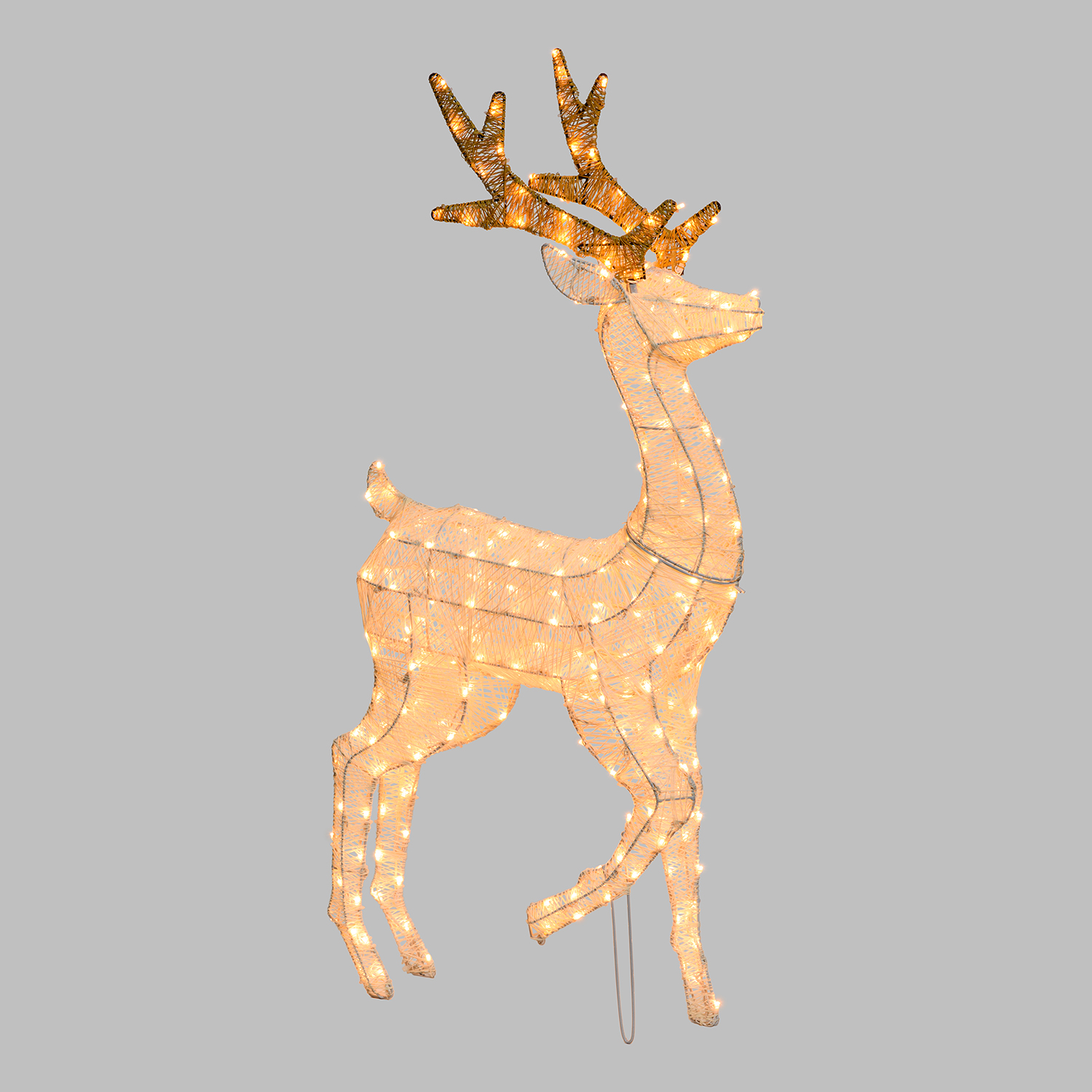 Renna con zampa alzata 3D Light Cream & Brown, h 125 cm, 240 Dual LED bianco extra caldo e bianco freddo 3