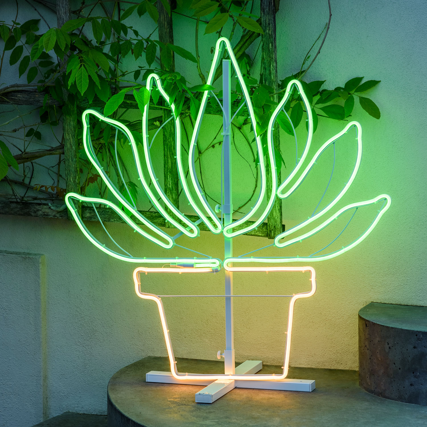 Plante grasse décorative en pot en tube lumineux effet néon 81 cm, led blanc chaud et vert Plante grasse décorative en pot en tube lumineux effet néon 81 cm, led blanc chaud et vert