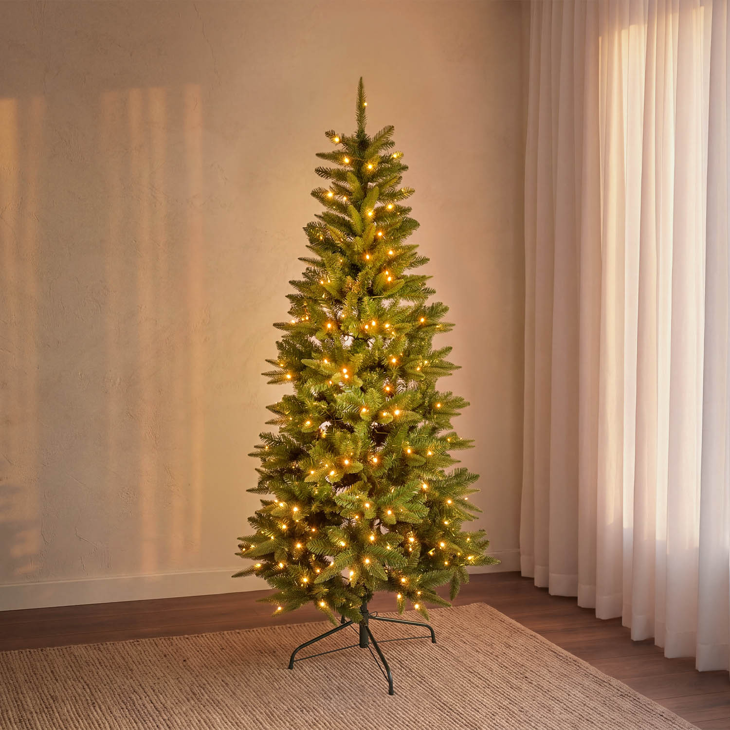 Arbre Slim sapin artificiel 180 cm, 300 led blanc chaud intégrés