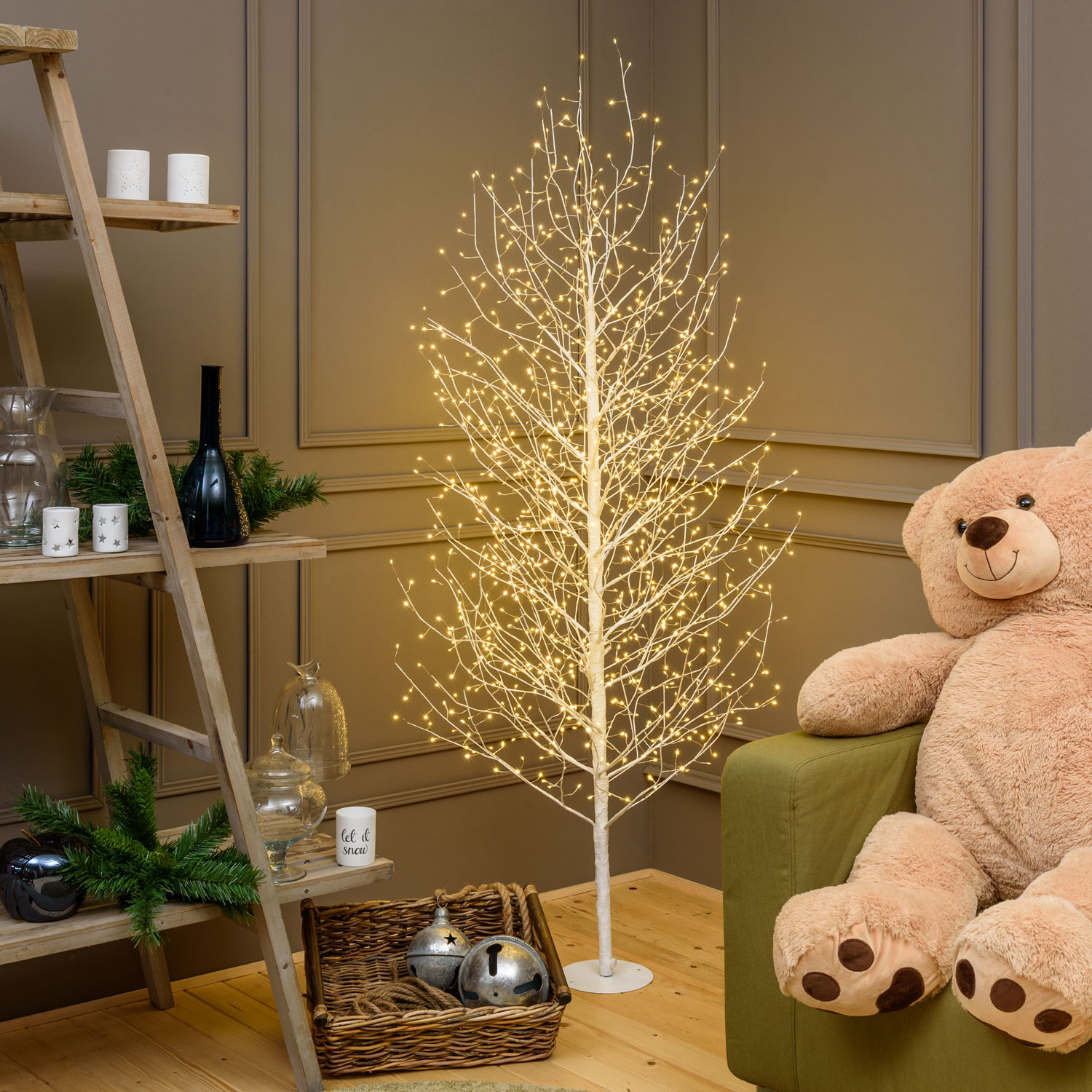 Albero luminoso Tiglio bianco 2 m, 1120 microled bianco caldo, uso interno Albero luminoso Tiglio bianco 2 m, 1120 microled bianco caldo, uso interno