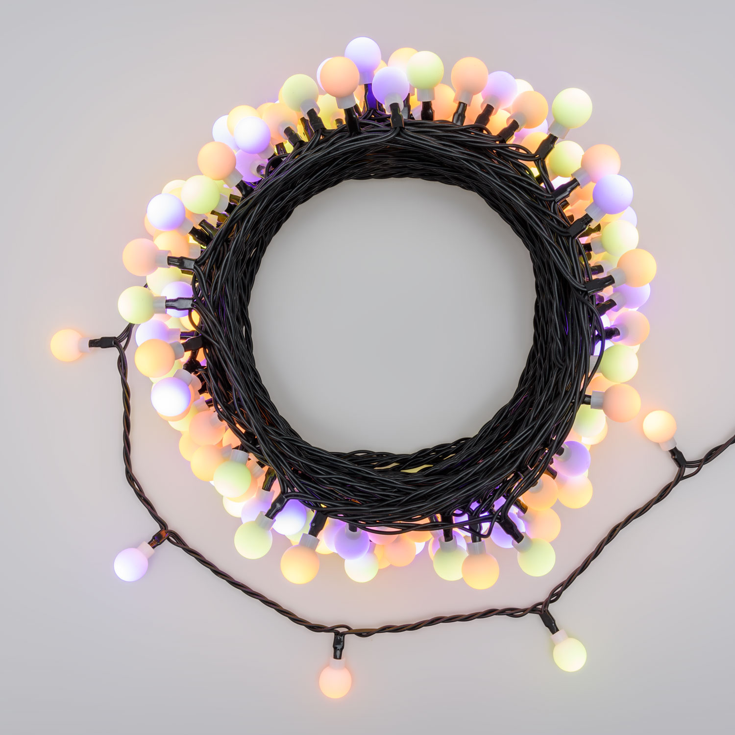 Lichterkette 20 m, 200 Mini-Kugeln Ø 15 mm, Dual Color LED Warmweiß und Multicolor, grünes Kabel 9 Lichterkette 20 m, 200 Mini-Kugeln Ø 15 mm, Dual Color LED Warmweiß und Multicolor, grünes Kabel 9