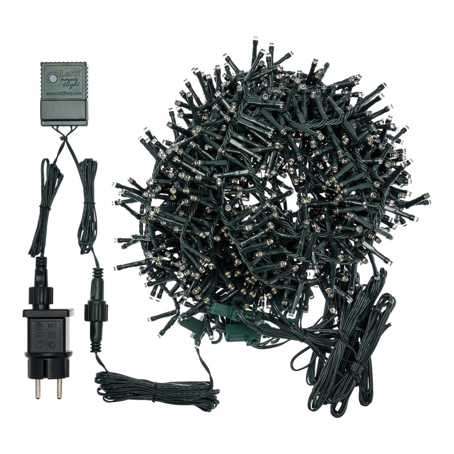 Cascade lights 10 Cluster strings, 1080 warm white LEDs, green cable 3 Cascade lights 10 Cluster strings, 1080 warm white LEDs, green cable 3