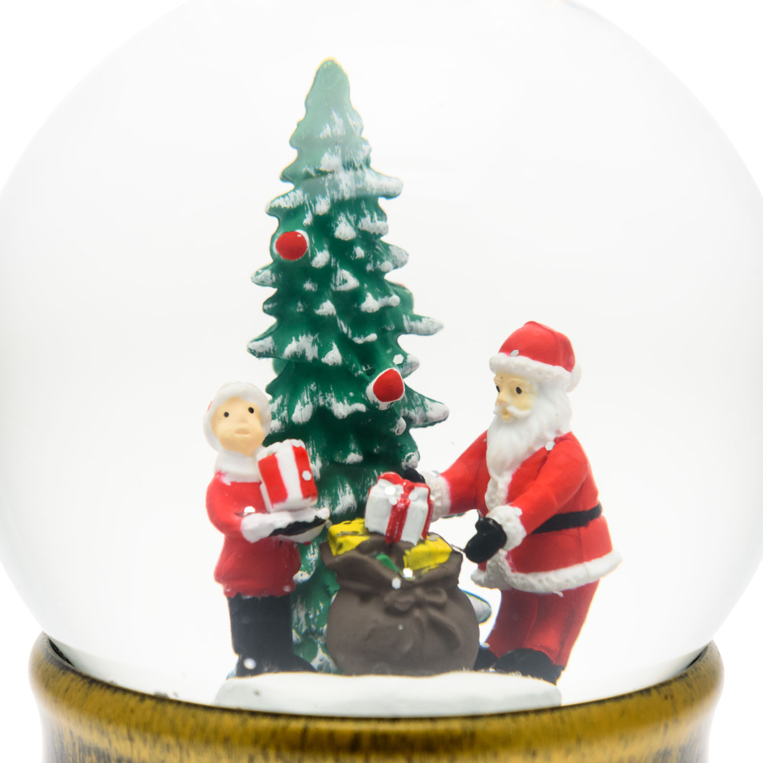 Kugel mit brauner Basis, Weihnachtsbaum mit Weihnachtsmann und Geschenksack, H 17 cm, warmweiße LEDs 4 Kugel mit brauner Basis, Weihnachtsbaum mit Weihnachtsmann und Geschenksack, H 17 cm, warmweiße LEDs 4