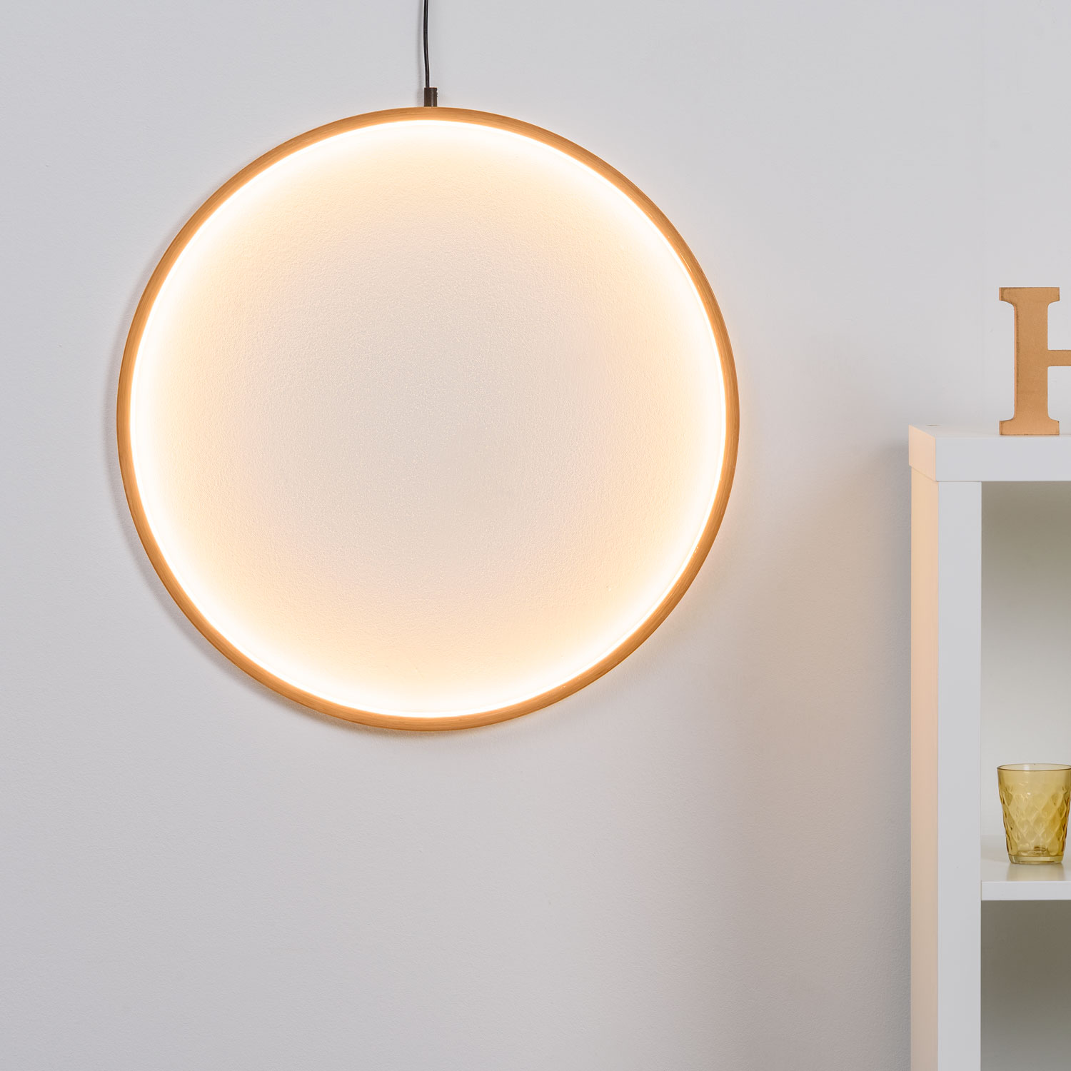 Cercle en bois naturel, 57 cm, led blanc chaud Cercle en bois naturel, 57 cm, led blanc chaud