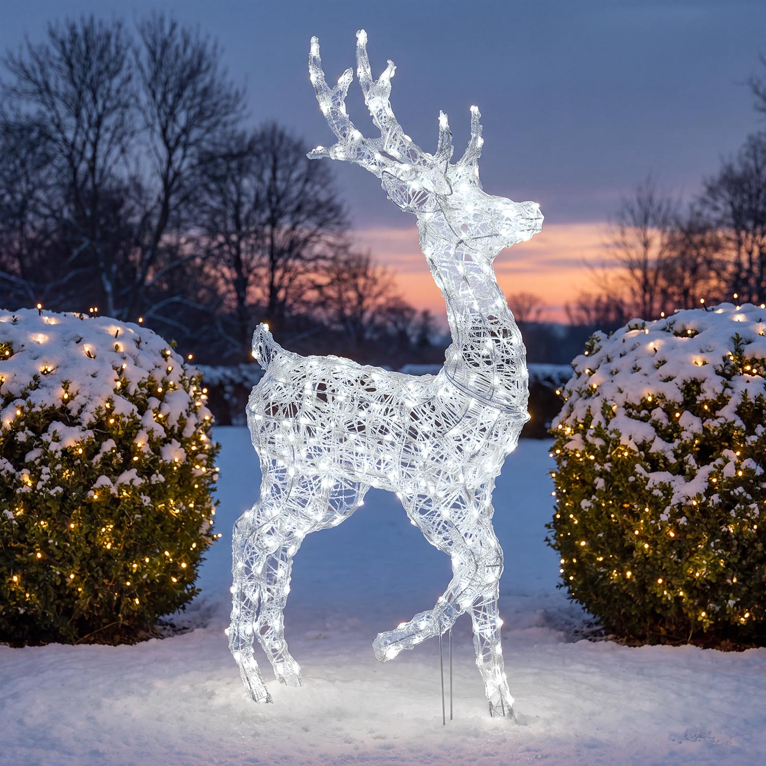 3D Rentier aus transparentem Acryl, H 125 cm, 240 Dual-LED warmweiß und kaltweiß 3