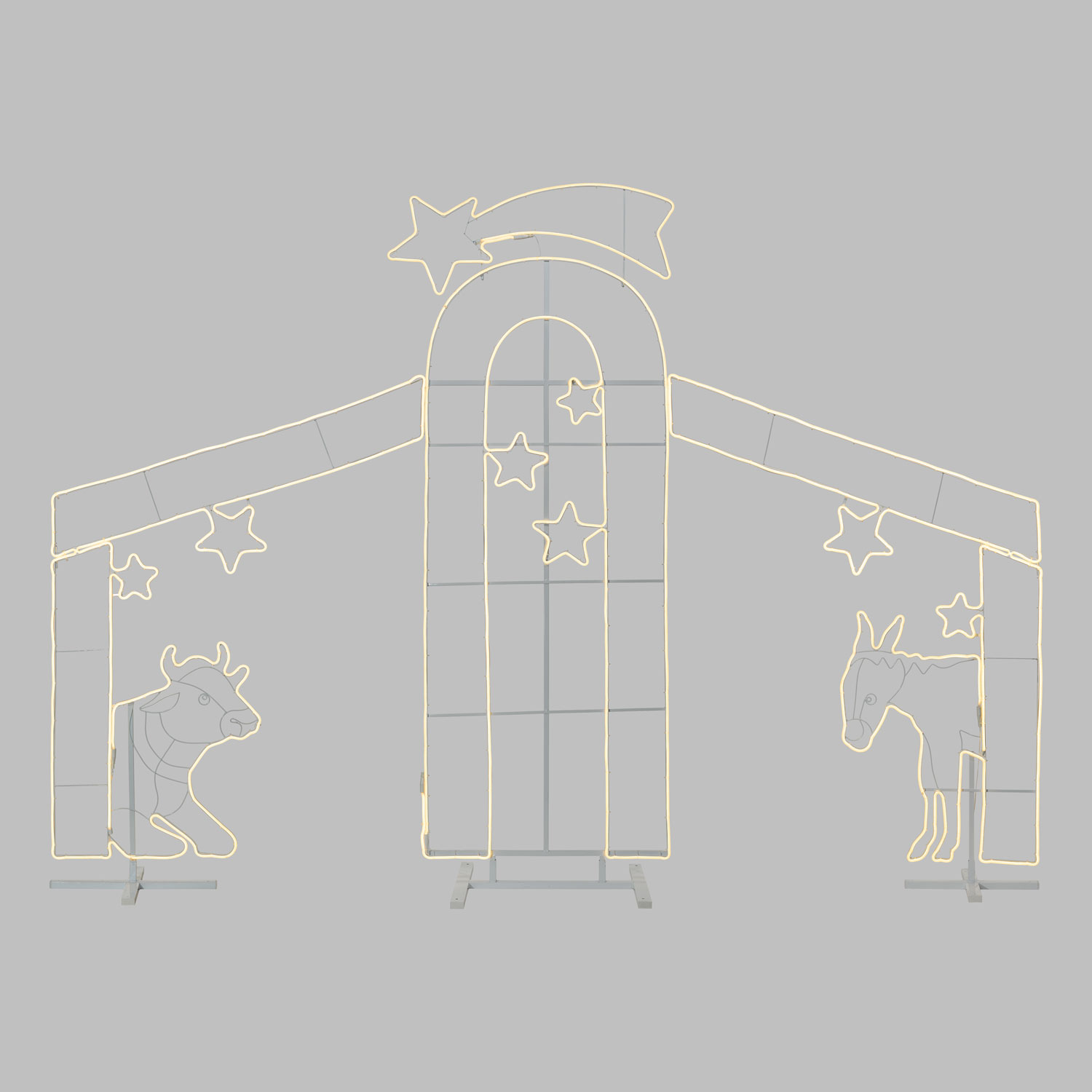 Lampe Crèche, Étable Maxi en tube lumineux effet néon avec Bœuf, Âne, et Étoile, led blanc chaud 2 Lampe Crèche, Étable Maxi en tube lumineux effet néon avec Bœuf, Âne, et Étoile, led blanc chaud 2