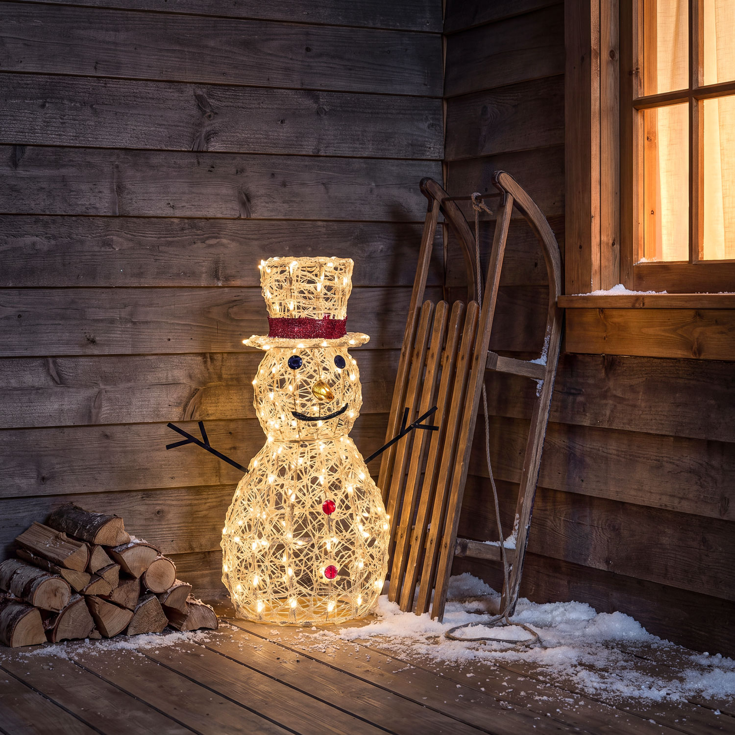 Muñeco de Nieve 3D acrílico transparente, h70 cm, 160 Dual LED blanco cálido y frío 11