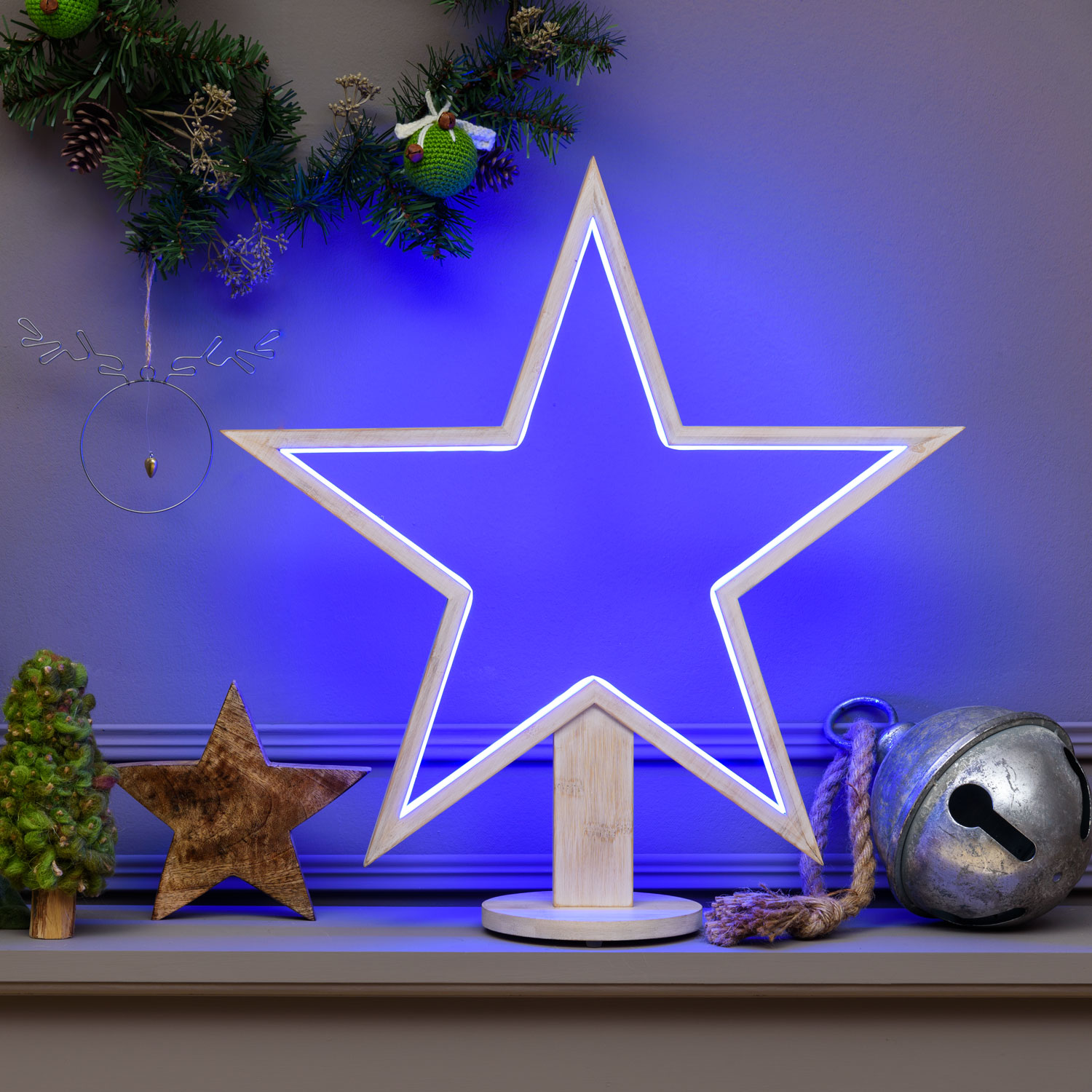 Étoile avec base en bois blanchi, 55 cm, led RGB et Blanc Chaud 5 Étoile avec base en bois blanchi, 55 cm, led RGB et Blanc Chaud 5
