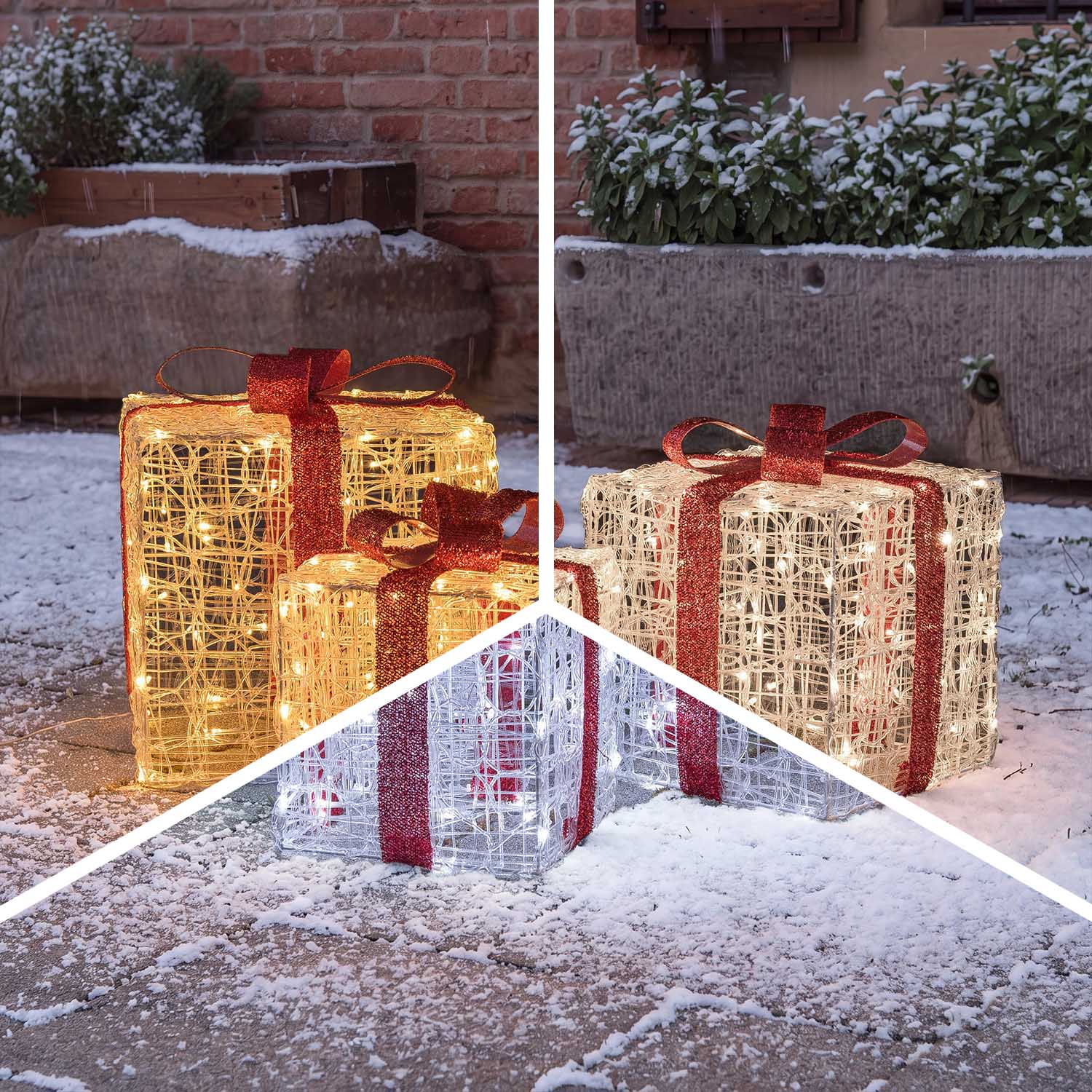 Set 3 Pacchi Regalo in acrilico, 240 Dual Color LED bianco caldo e bianco freddo