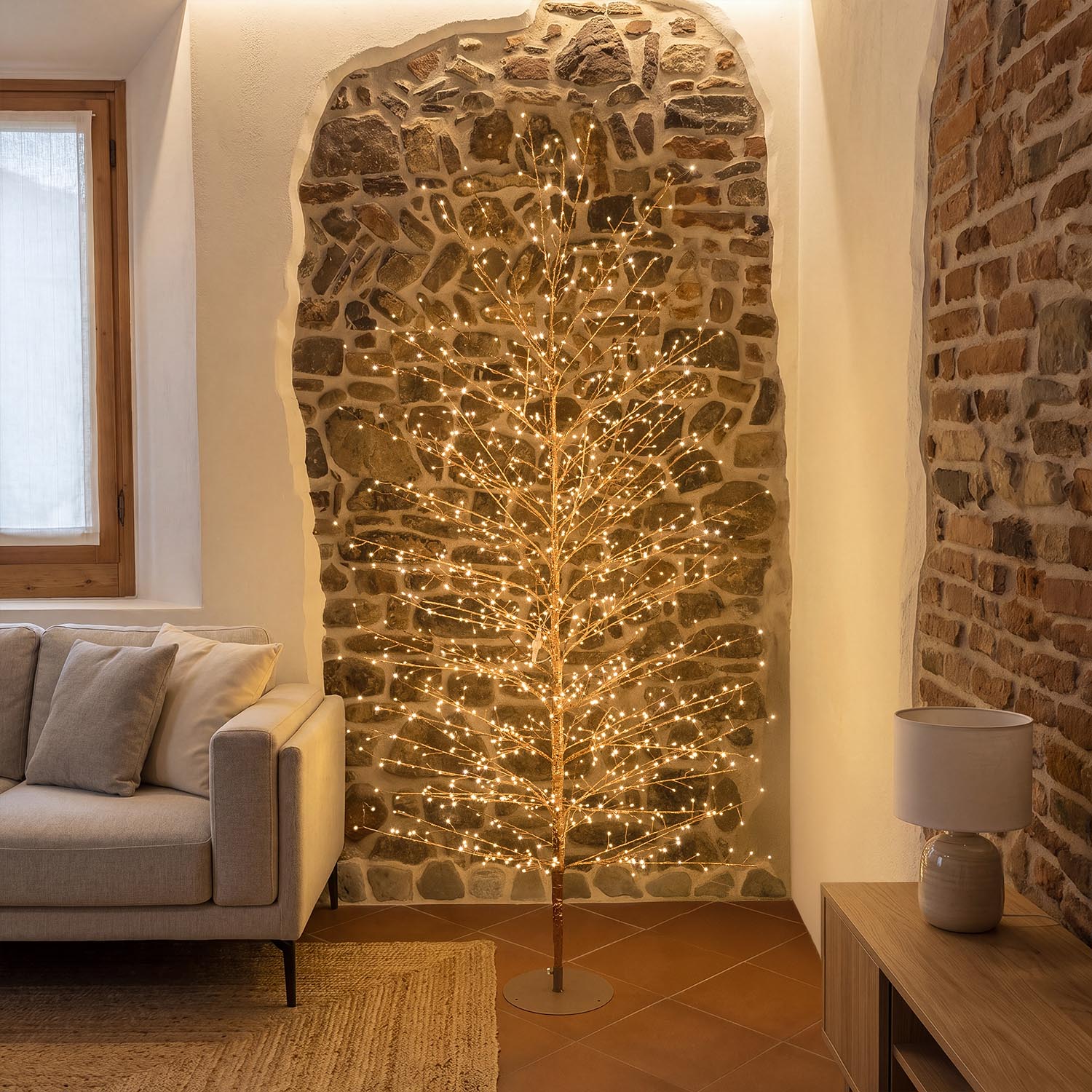 Albero Ramo Tiglio oro rosa h 2 m, 1120 microled bianco caldo, uso interno 7