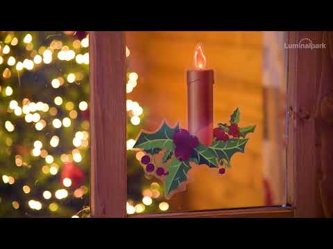 Autocollant vitre de Noël à pile, Bougie avec Houx avec timer, 25 cm 2 Autocollant vitre de Noël à pile, Bougie avec Houx avec timer, 25 cm 2