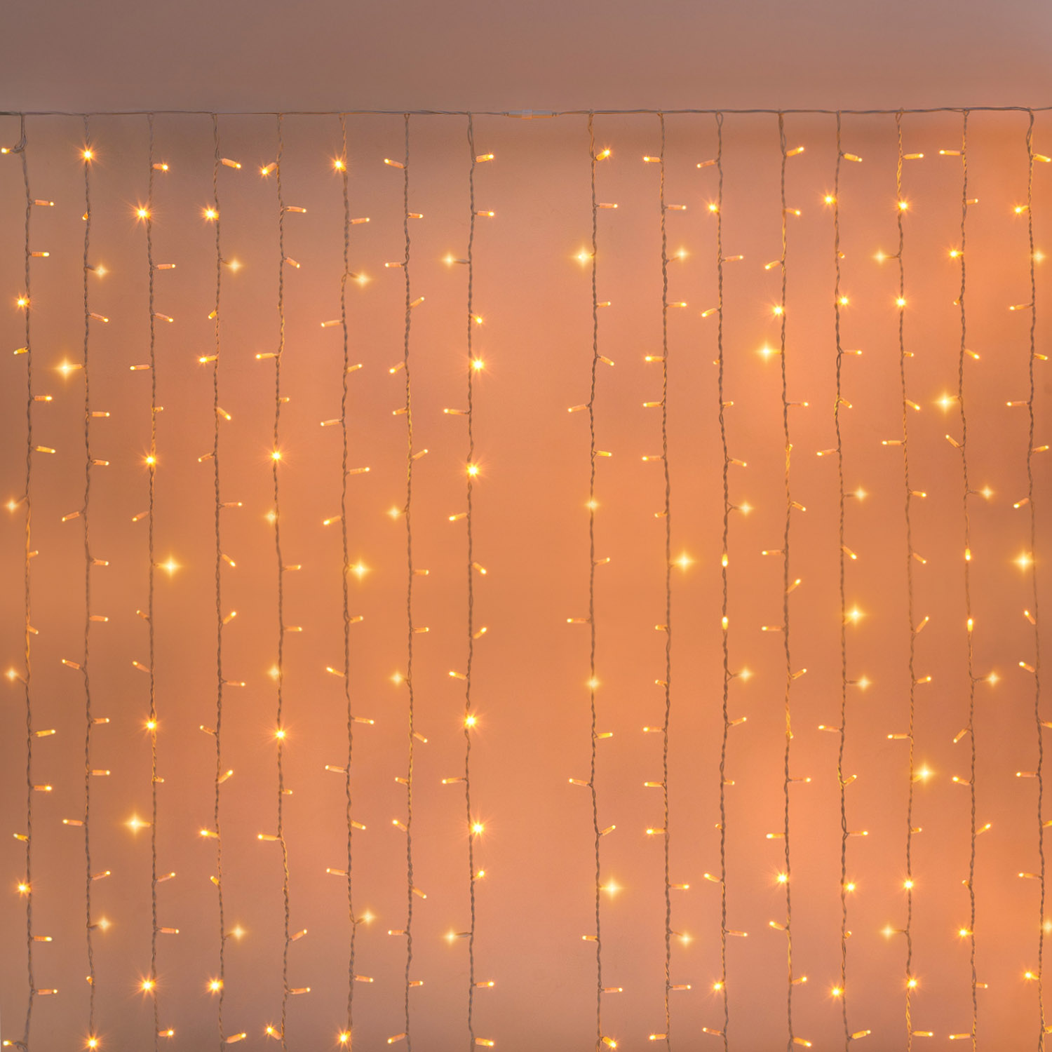 Cortina 2 x h 2 m, 320 maxiled blanco cálido, cable blanco, prolongable, IP67