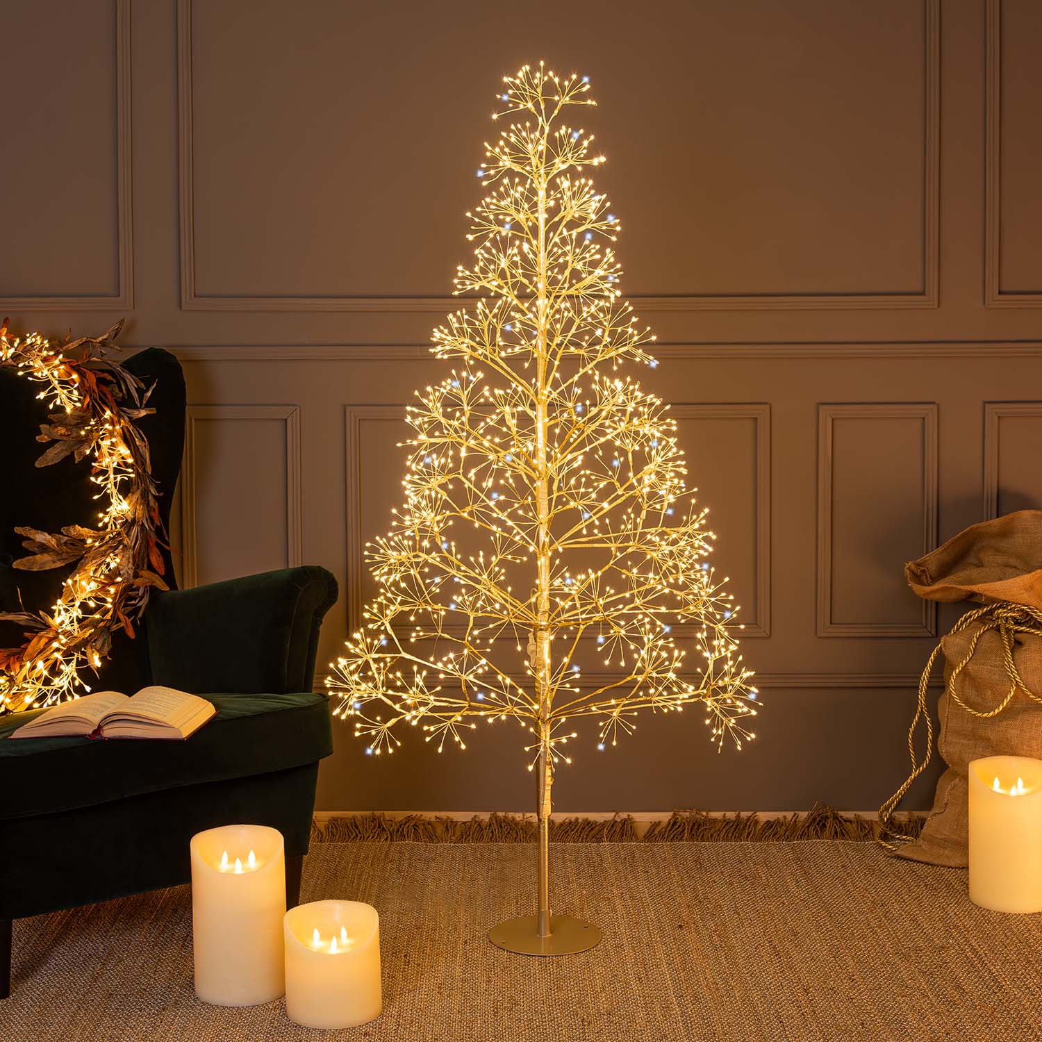 Árbol champagne RICCO h 1,5 m, 1500 microled blanco cálido y blanco frío, uso interior Árbol champagne RICCO h 1,5 m, 1500 microled blanco cálido y blanco frío, uso interior