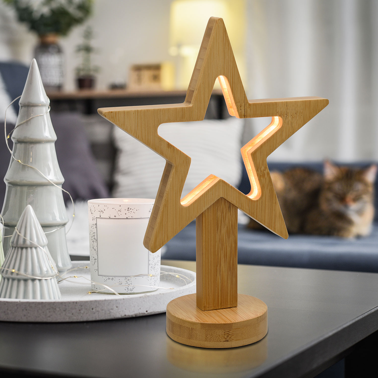 Étoile en bois naturel à pile, h. 25 cm, led blanc chaud 7 Étoile en bois naturel à pile, h. 25 cm, led blanc chaud 7