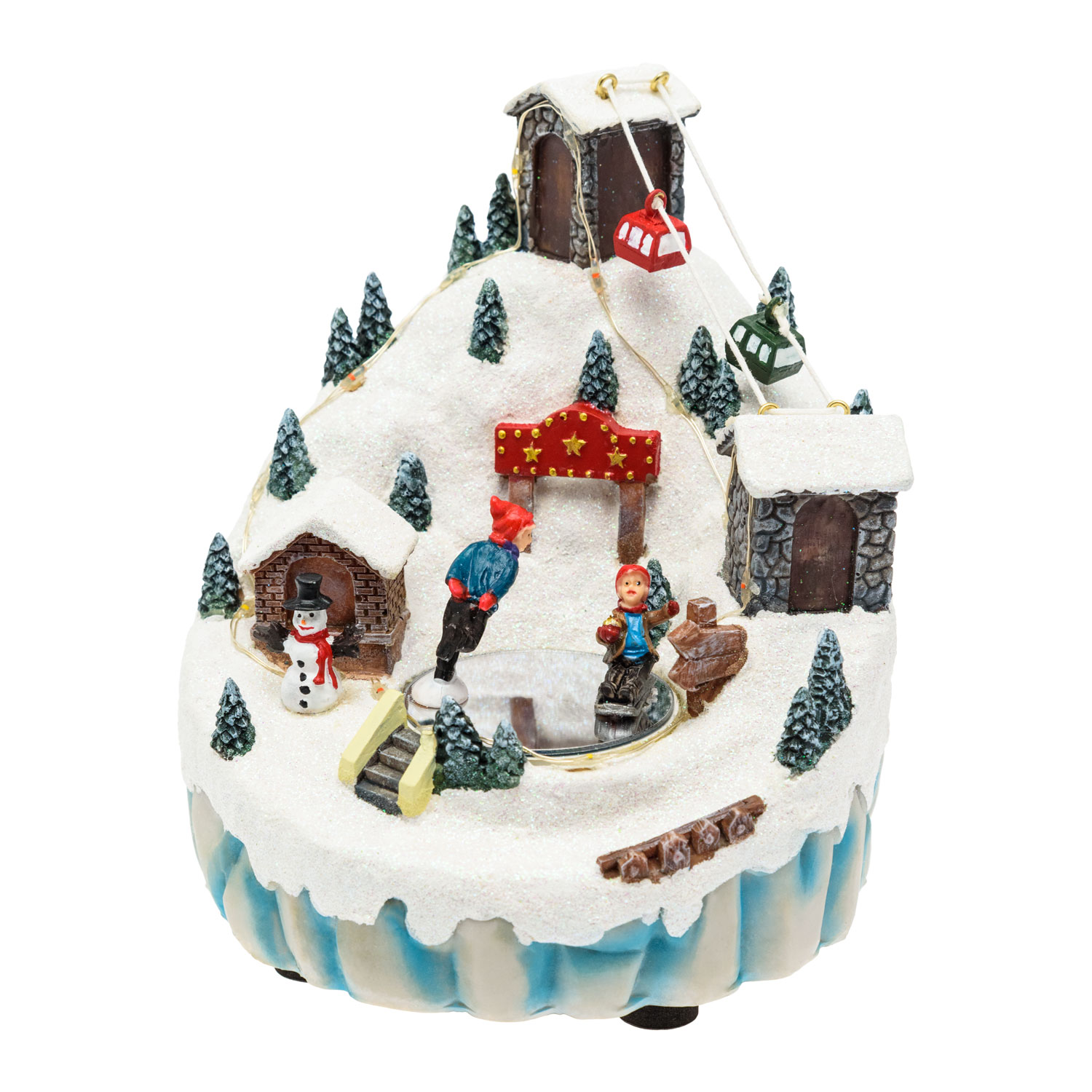 Village de Noël en Polyrésine, Paysage Montagneux avec Téléphérique et Patineurs en mouvement, h 16,5 cm 7 Village de Noël en Polyrésine, Paysage Montagneux avec Téléphérique et Patineurs en mouvement, h 16,5 cm 7