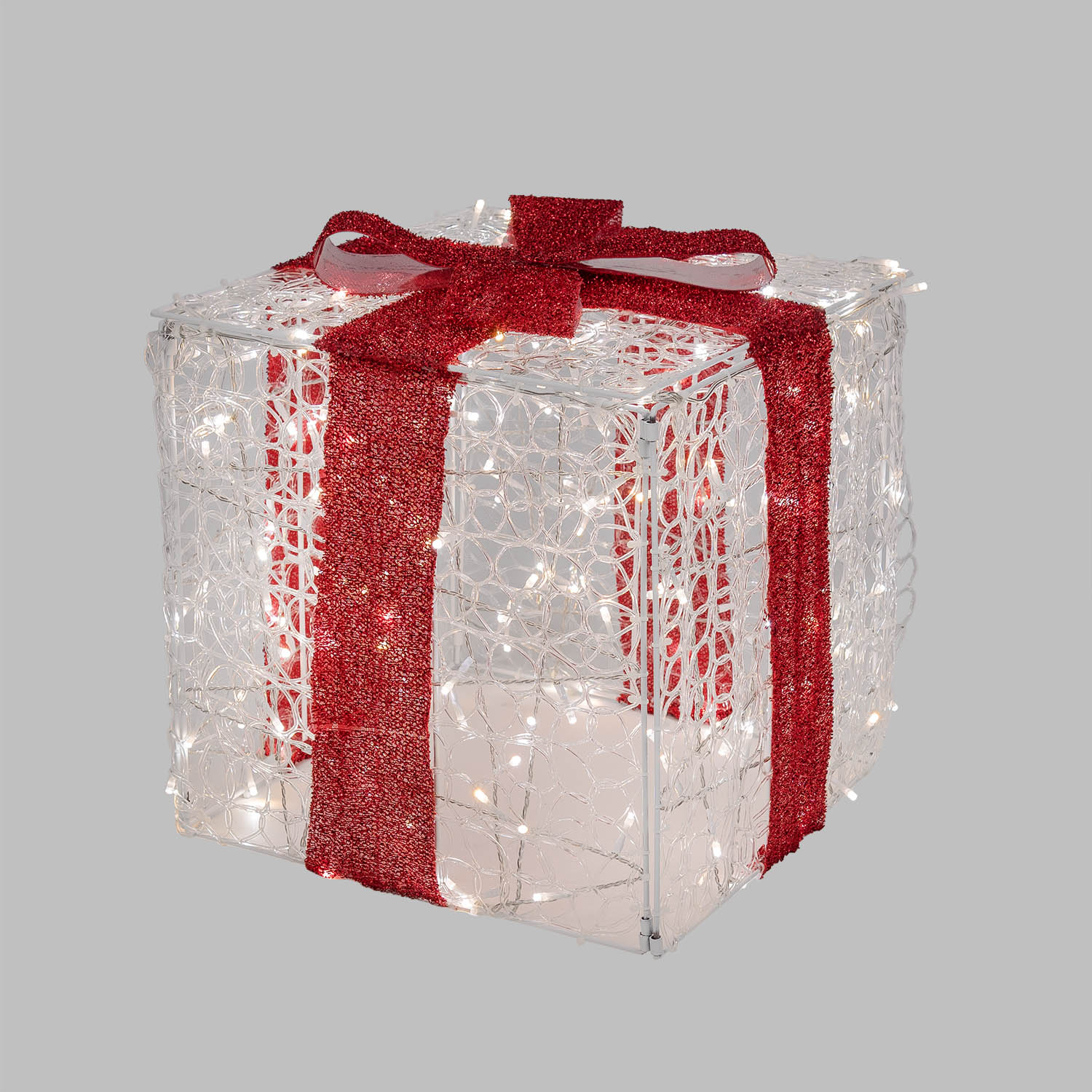 Paquet cadeau 3D en acrylique transparent, h 40 cm, 200 Dual LED blanc chaud et blanc froid 8