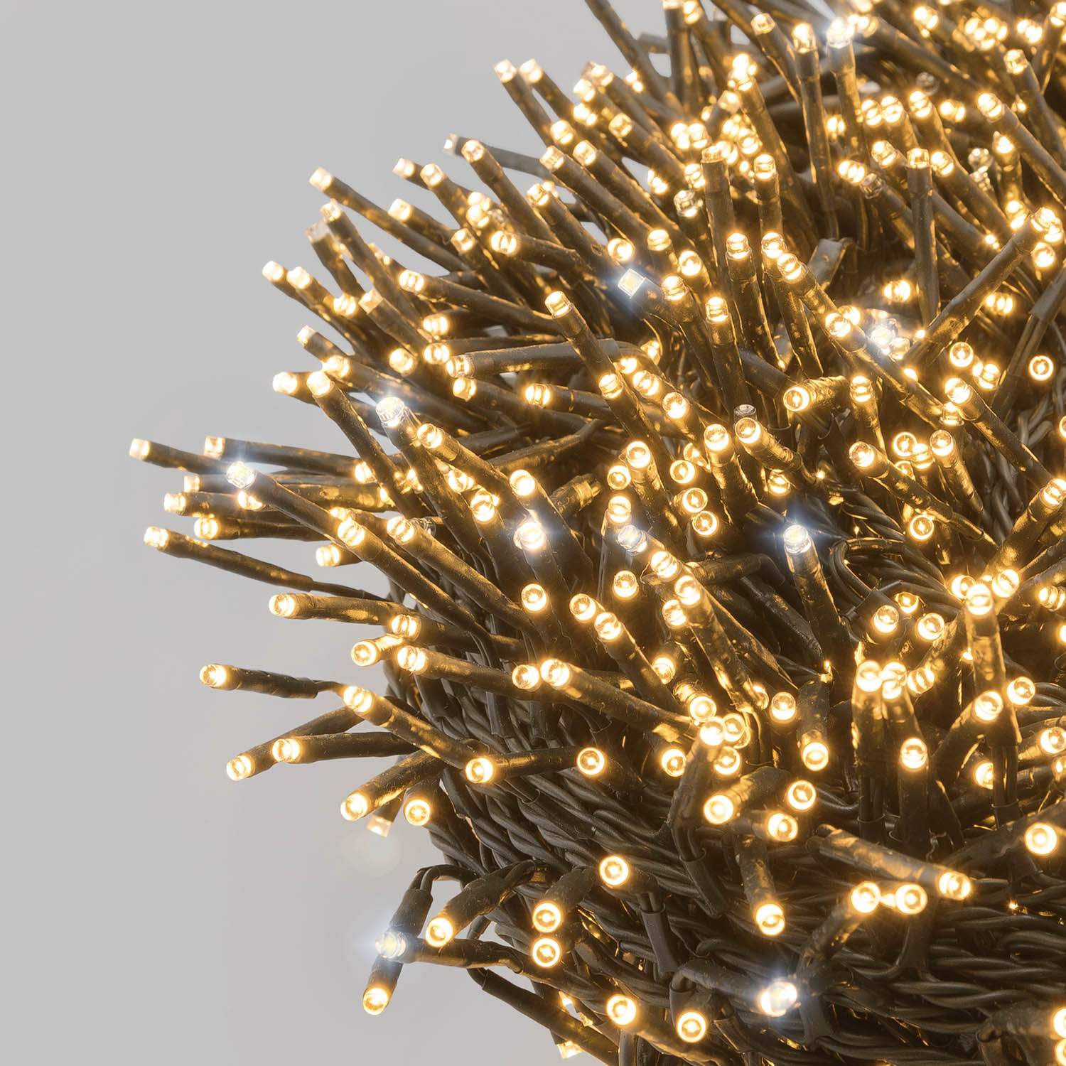 Lichterkette Cluster 30 m, 2000 Mini-LEDs warmweiß, Flash Kaltweiß, grünes Kabel