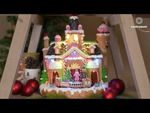 Pueblo de Navidad, Pueblo de dulces Candy Village con Trenecito en movimiento, h 28 cm, villancicos 2