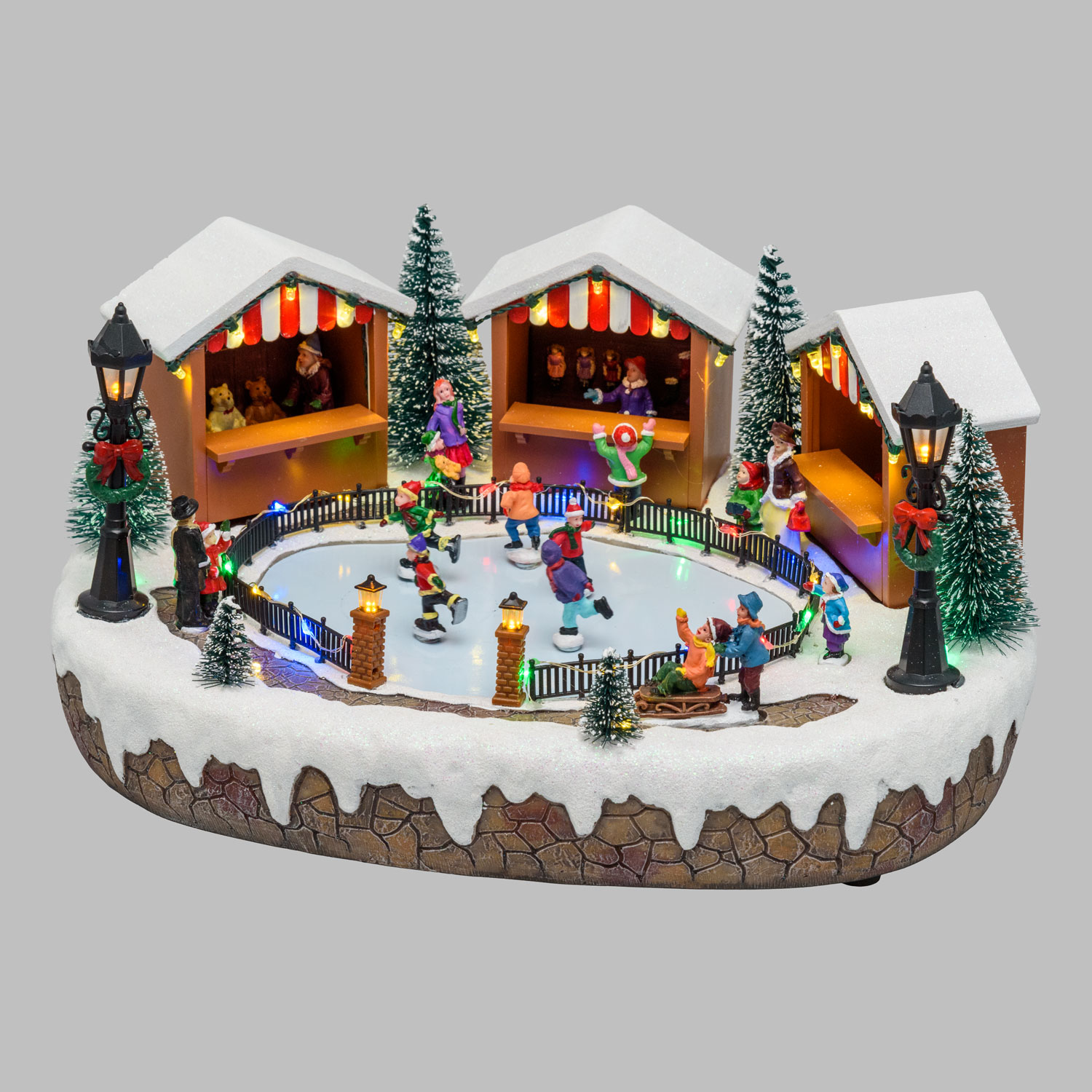 Pueblo Navidad de poliresina, Lago Helado con Patinadores en Movimiento, h 15 cm 4 Pueblo Navidad de poliresina, Lago Helado con Patinadores en Movimiento, h 15 cm 4