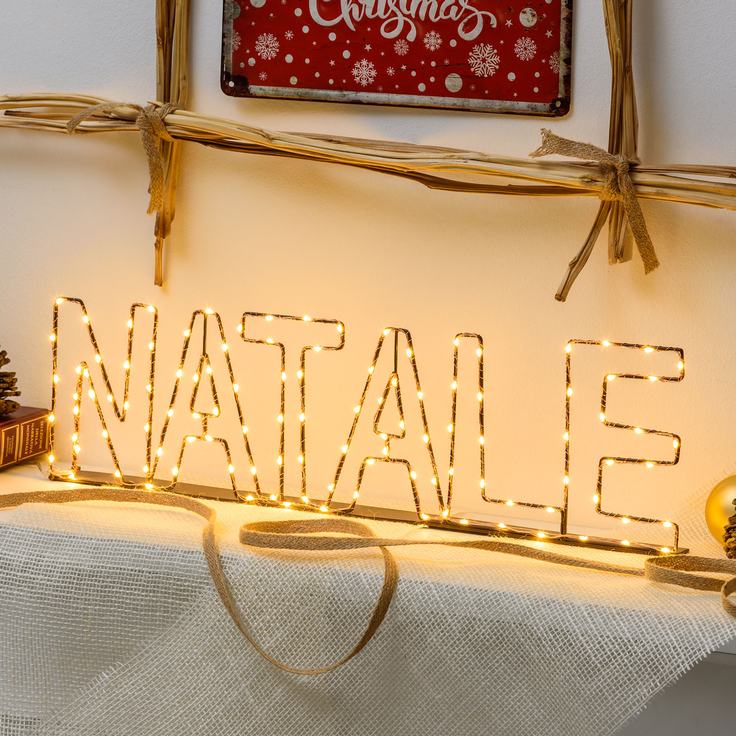 Scritta luminosa led Natale color rame, bianco caldo 1 Scritta luminosa led Natale color rame, bianco caldo 1