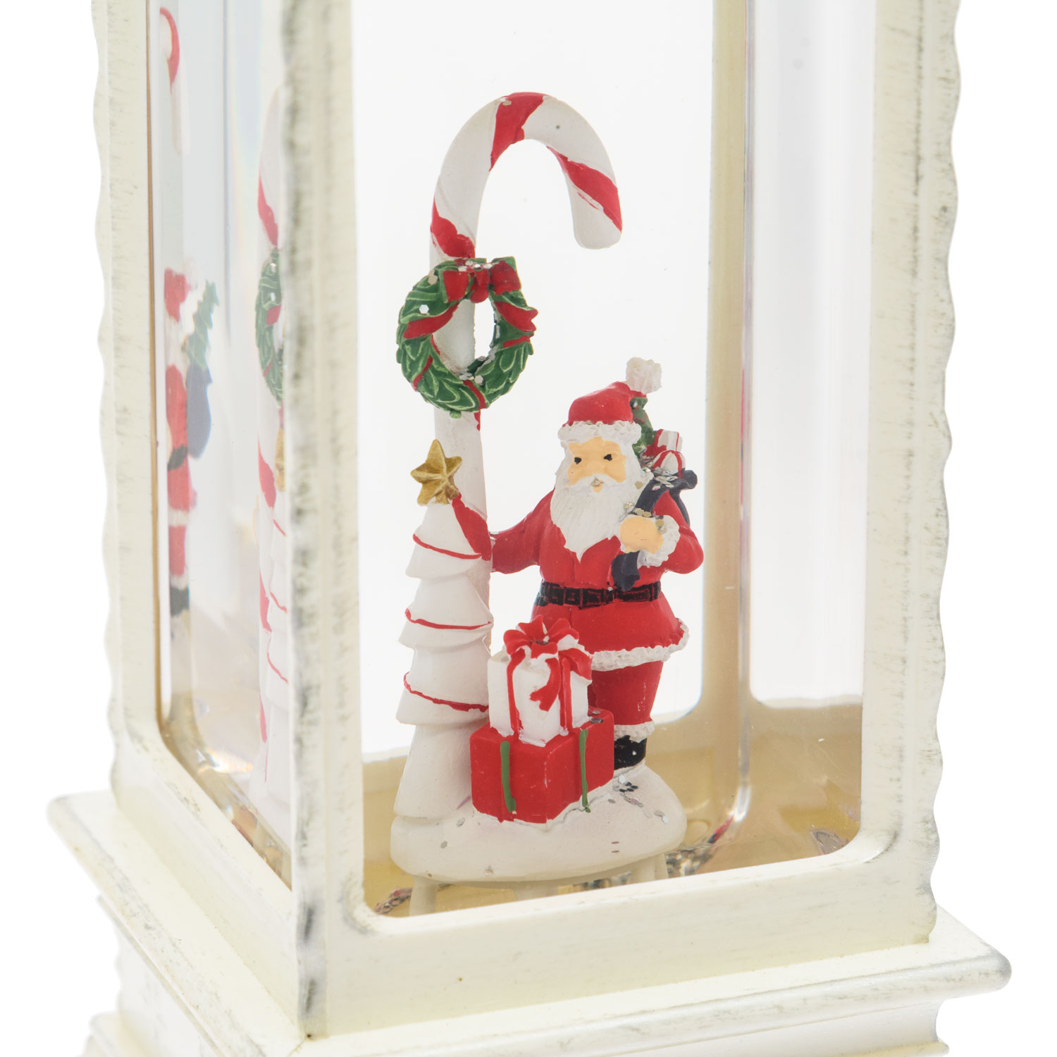 Farol navideño Papá Noel y Bastón de Caramelo, blanco envejecido, led blanco cálido 4 Farol navideño Papá Noel y Bastón de Caramelo, blanco envejecido, led blanco cálido 4