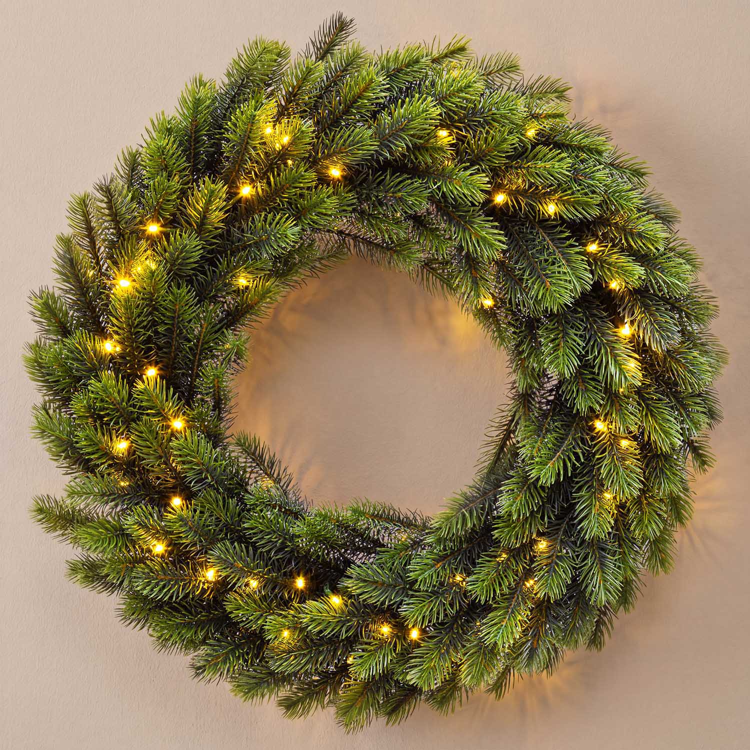 Couronne Alpino en sapin artificiel à piles, Ø 60 cm, 80 led blanc chaud intégrés