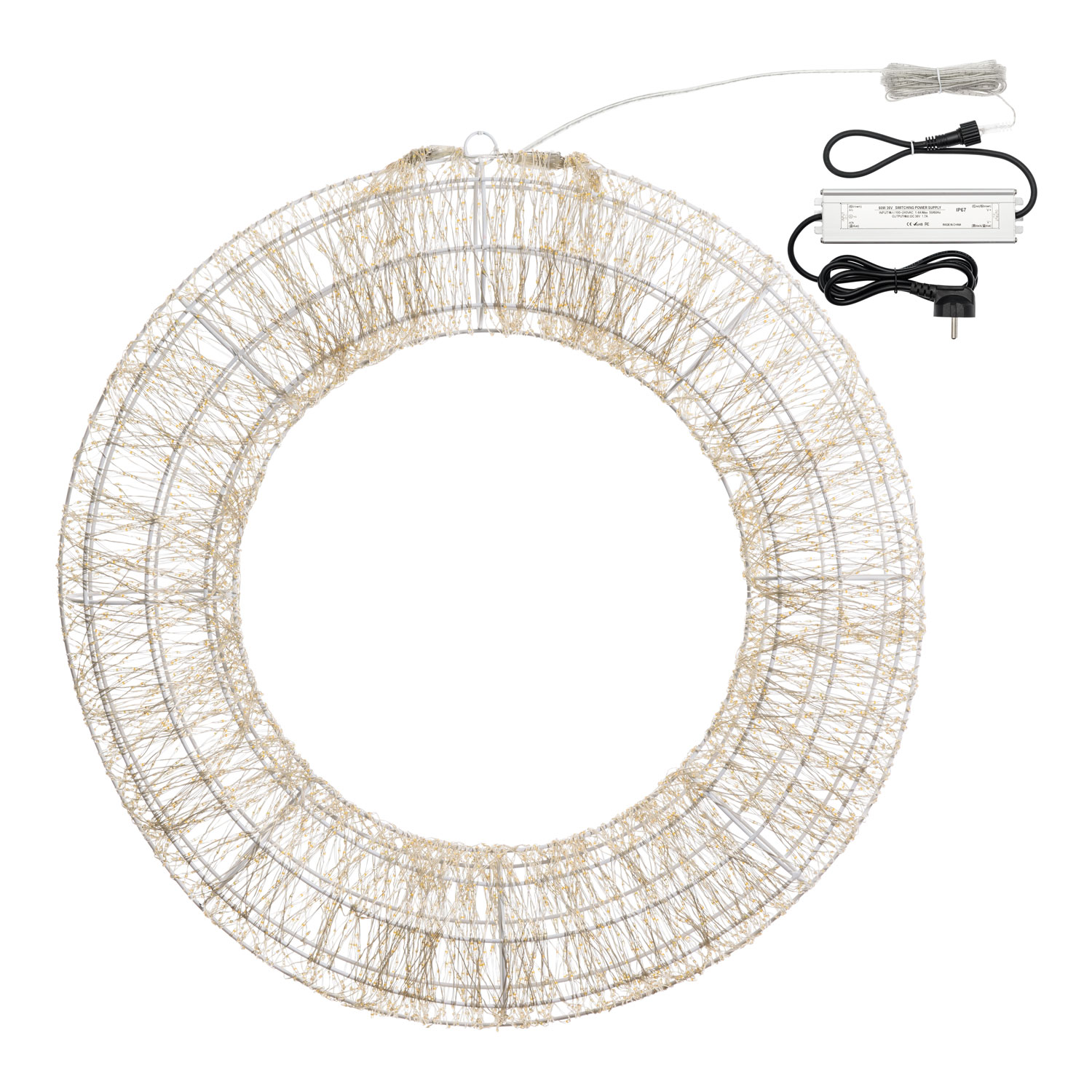 Couronne Blanche en 3D, Ø 75 cm, 6000 Microled haute densité blanc chaud et froid, utilisation en intérieur 3 Couronne Blanche en 3D, Ø 75 cm, 6000 Microled haute densité blanc chaud et froid, utilisation en intérieur 3
