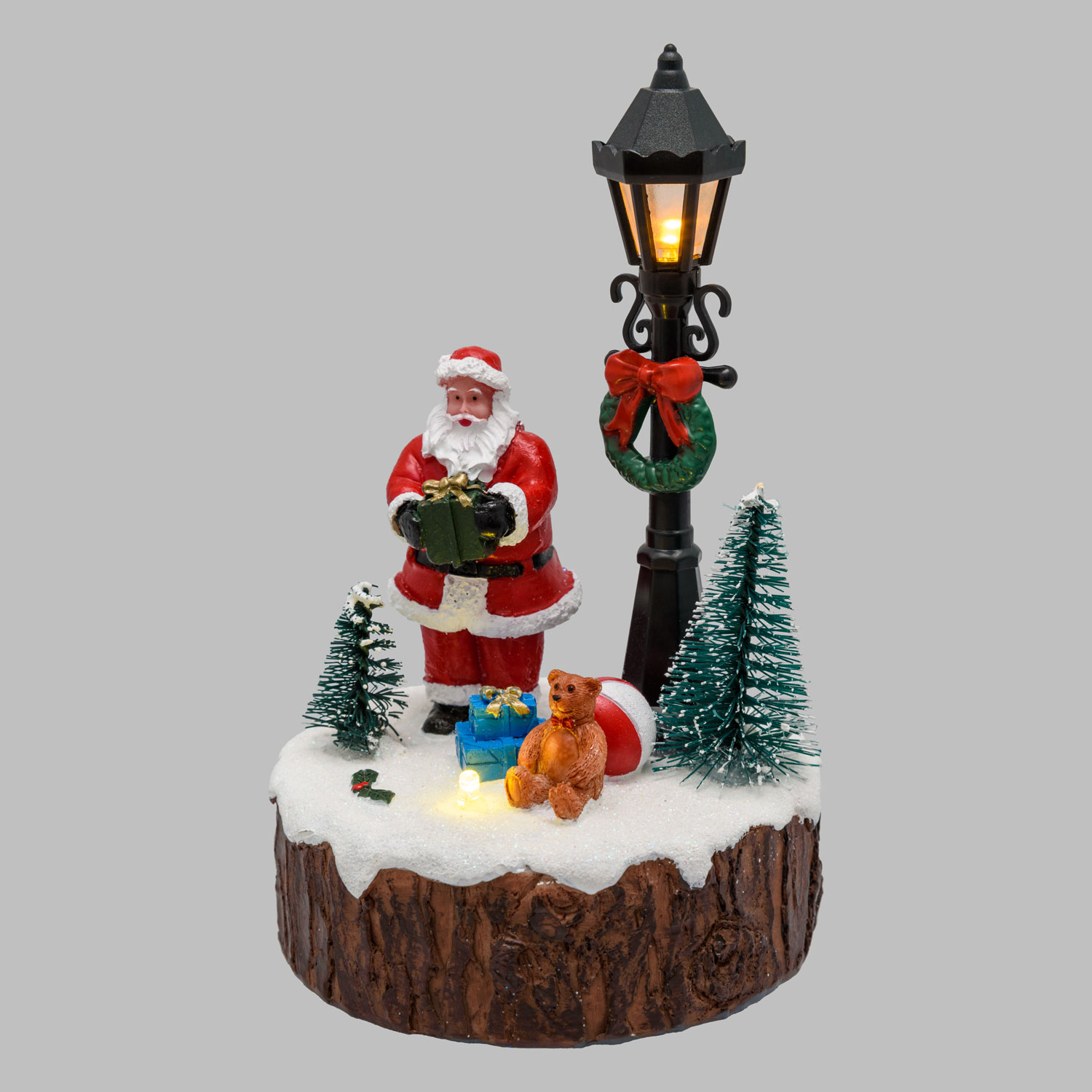 Villaggio di Natale in Poliresina con Babbo, Lampione e Albero, h 15 cm, led multicolor 4 Villaggio di Natale in Poliresina con Babbo, Lampione e Albero, h 15 cm, led multicolor 4