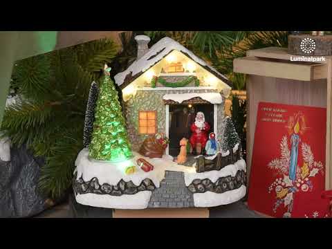 Weihnachtshaus des Weihnachtsmanns mit bewegenden Weihnachtsbaum, h 17 cm 2