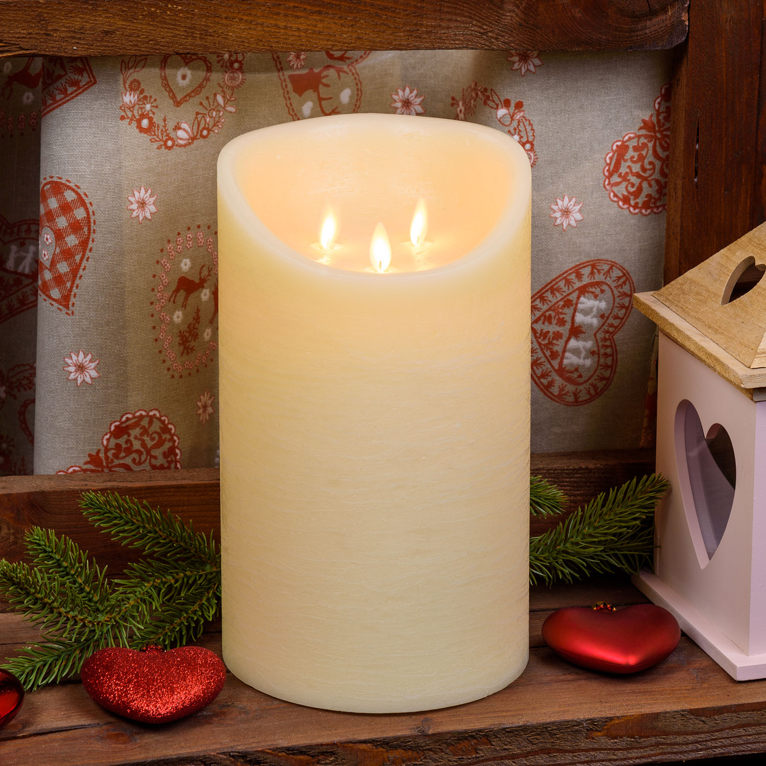 Candela in cera ruvida avorio con 3 fiamme, h 25 cm Candela in cera ruvida avorio con 3 fiamme, h 25 cm