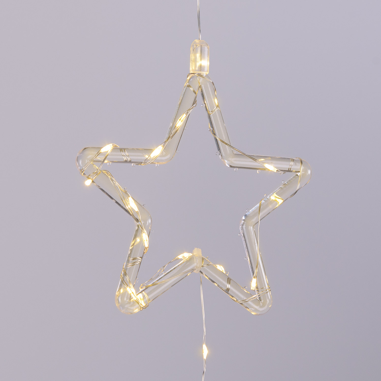 3 estrellas Crystal colgantes a pilas, 60 cm, 50 Microled blanco cálido, uso interior 5