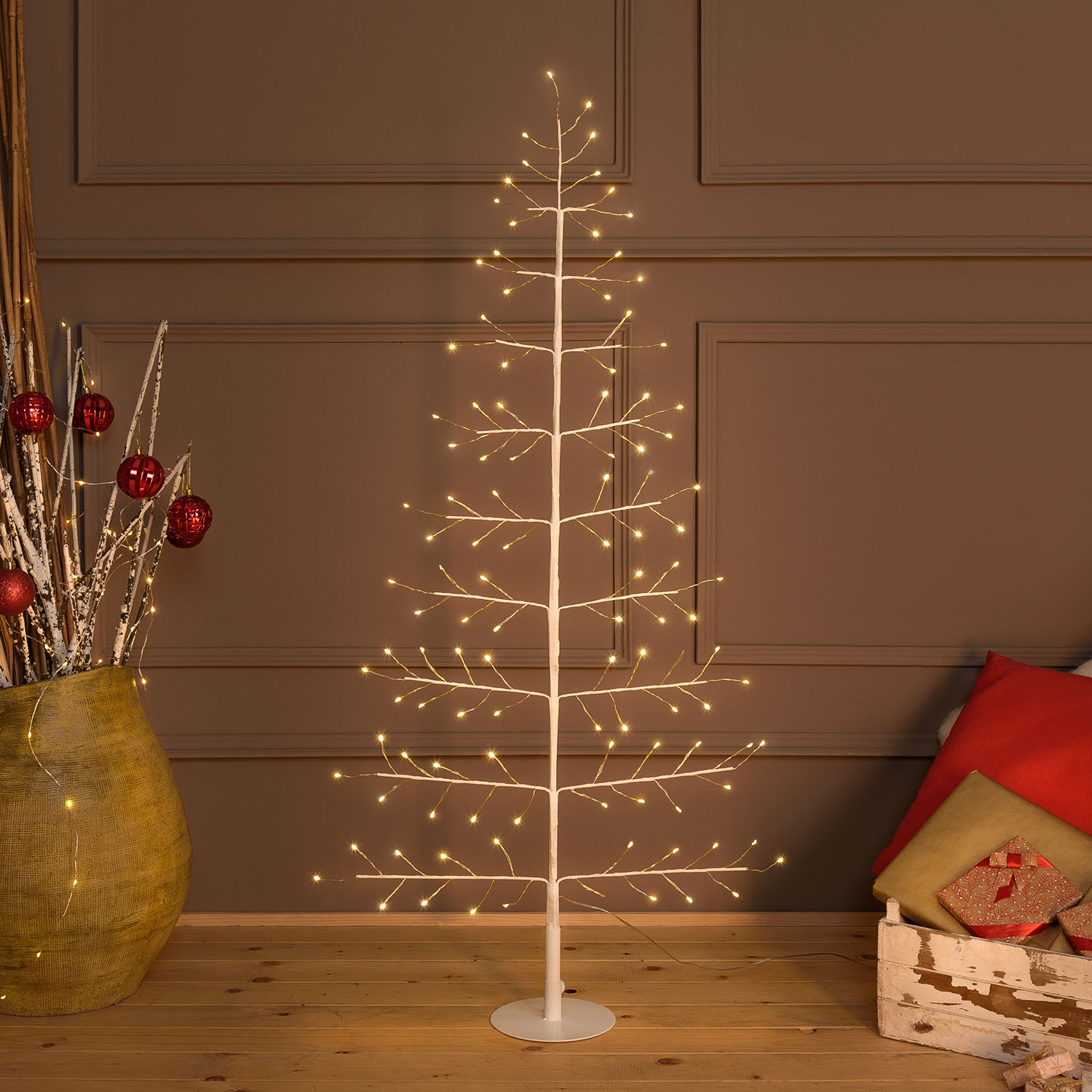 Albero Ramo di Tiglio bianco 2D h 1,2 m, 114 microled, bianco caldo, uso interno