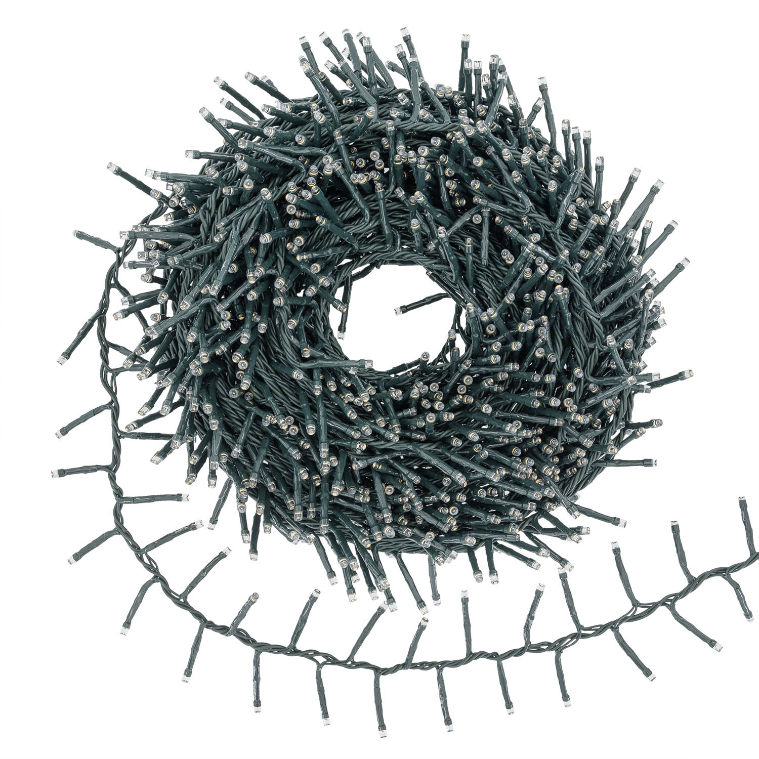 25m Warm White Connect+ Mini Cluster Lights, 1250 LEDs, green cable, connectable 3