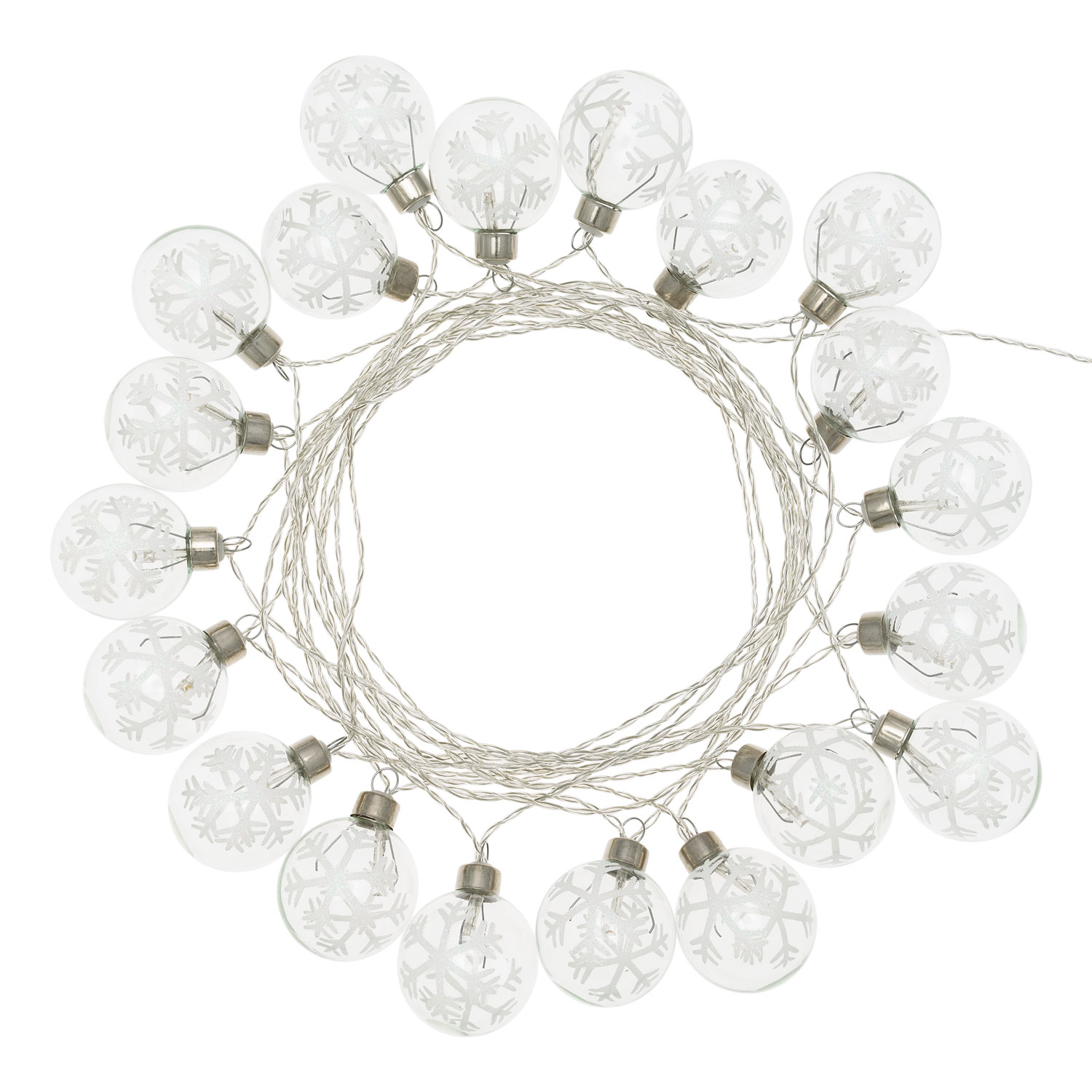 6,65m, 20 Glass Spheres with Snowflakes Battery String Lights, Ø 50mm, Warm WhiteLEDs 3 6,65m, 20 Glass Spheres with Snowflakes Battery String Lights, Ø 50mm, Warm WhiteLEDs 3
