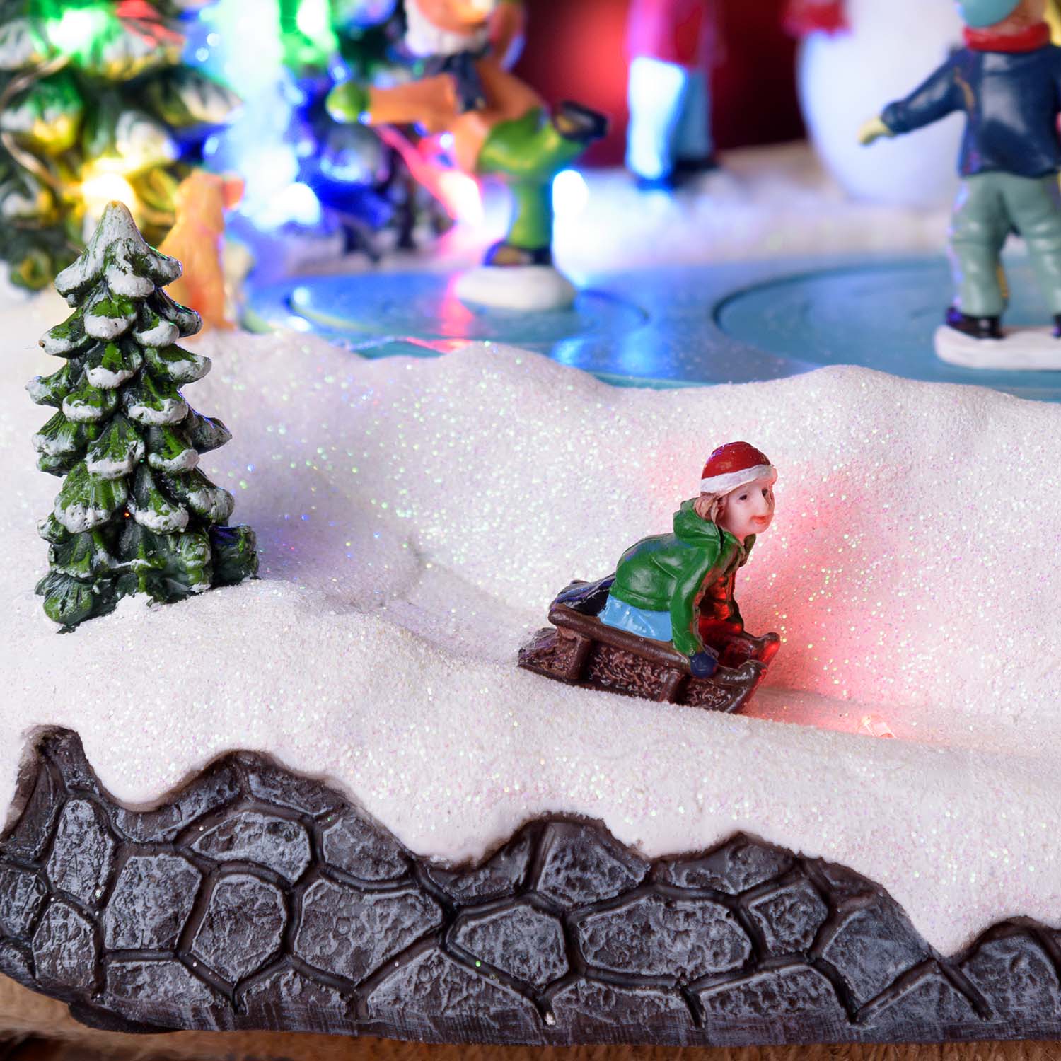 Pueblo de Navidad, Paisaje nevado con Patinadores en movimiento giratorio, h 15 cm, villancicos 10 Pueblo de Navidad, Paisaje nevado con Patinadores en movimiento giratorio, h 15 cm, villancicos 10
