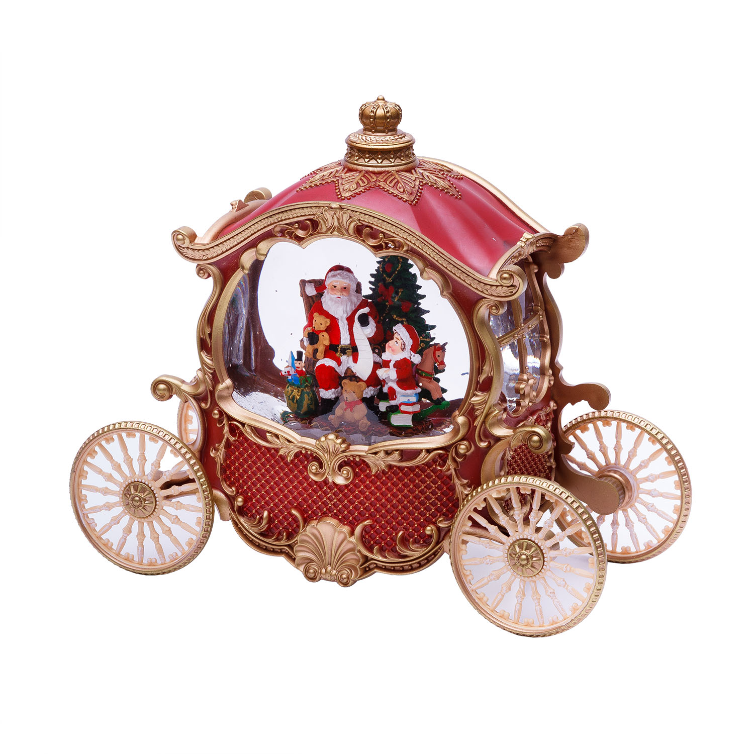 Carrozza Rosso e Oro, glitter scintillanti, h 22 cm, musiche natalizie, led bianco caldo 2