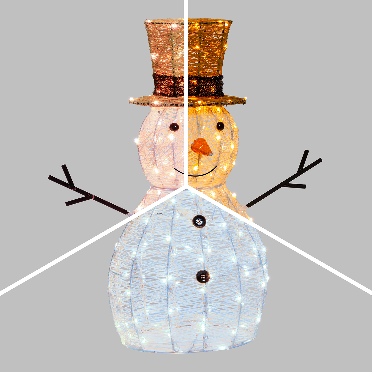 Pupazzo di Neve 3D Light Cream & Brown, h 70 cm, 160 Dual LED bianco extra caldo e bianco freddo