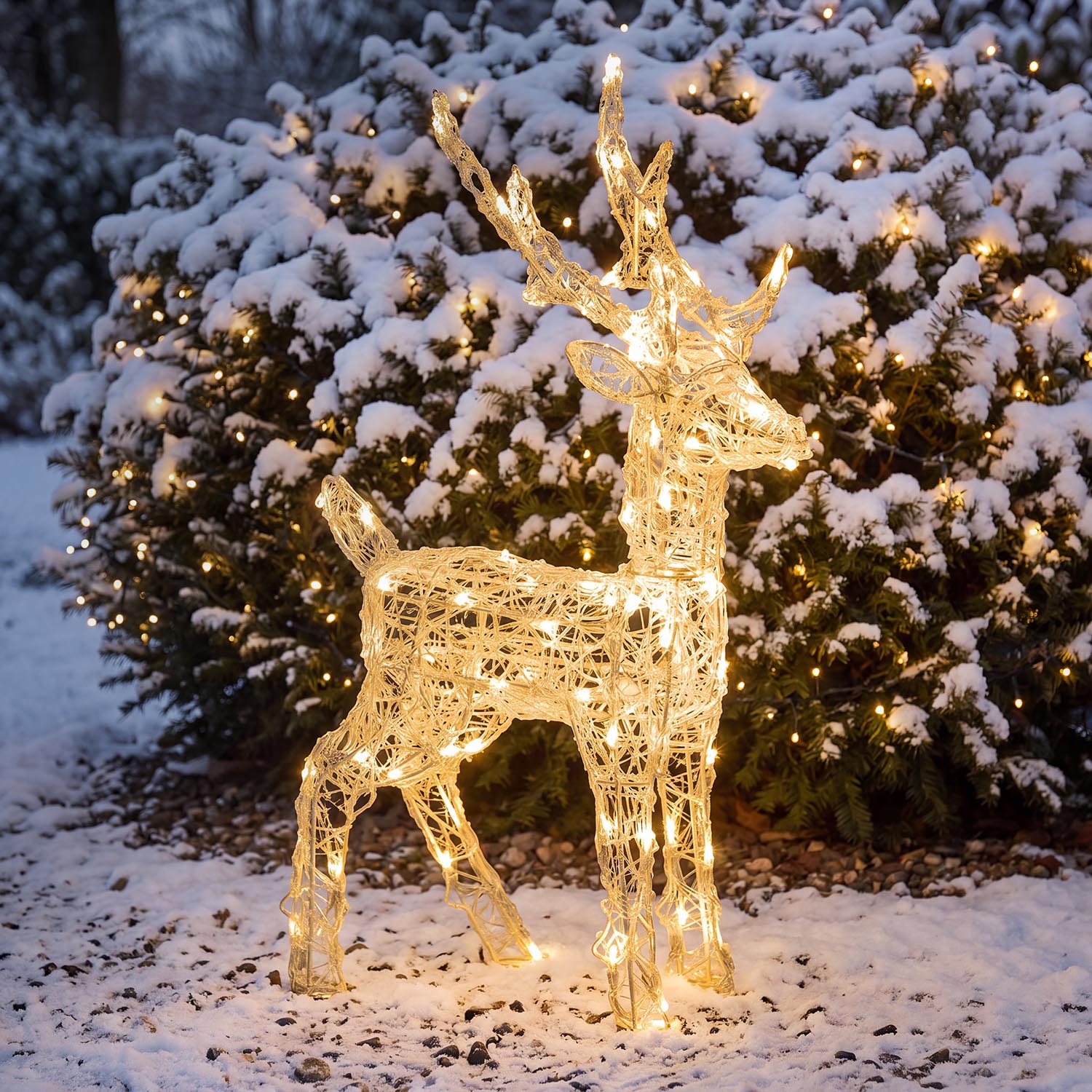3D Rentier aus transparentem Acryl, H 65 cm, 80 Dual-LED warmweiß und kaltweiß 4