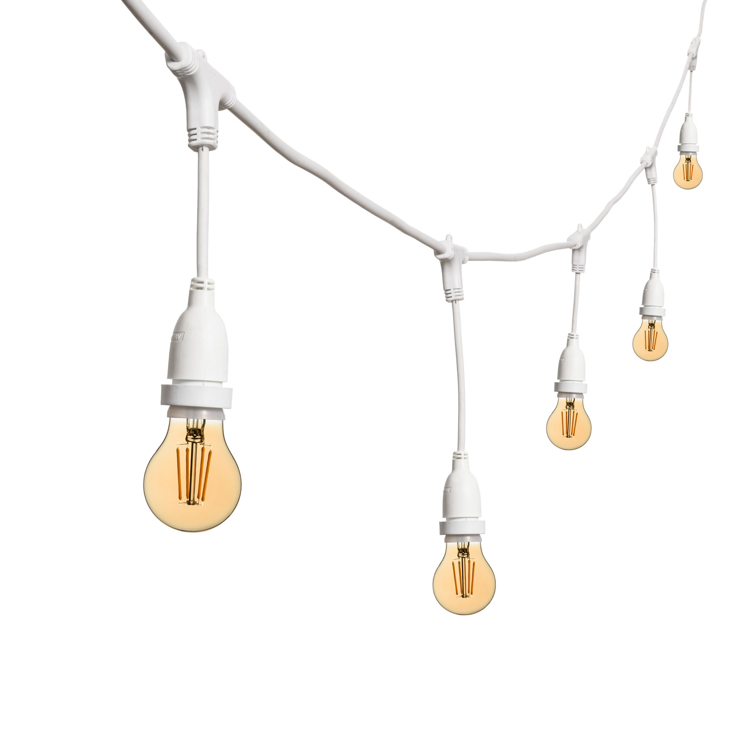 Guirnalda 5 m, 8 bombillas led colgantes estándar Ø 60 mm 4 vatios, regulables, h. 30 cm, prolongable Guirnalda 5 m, 8 bombillas led colgantes estándar Ø 60 mm 4 vatios, regulables, h. 30 cm, prolongable