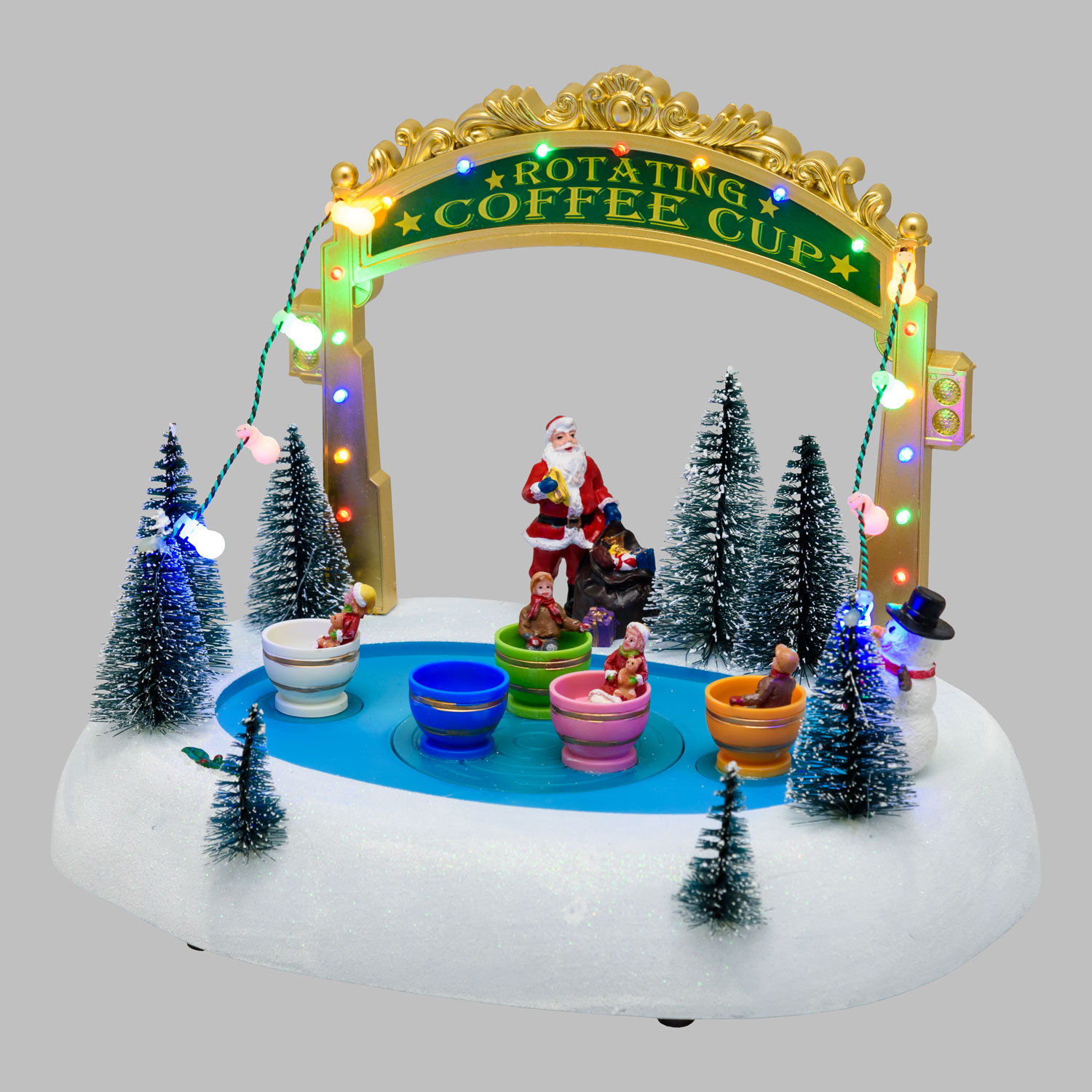 Villagio di Natale con Paesaggio Innevato Luna Park con Tazze rotanti in movimento, h 20 cm, musiche natalizie 7 Villagio di Natale con Paesaggio Innevato Luna Park con Tazze rotanti in movimento, h 20 cm, musiche natalizie 7