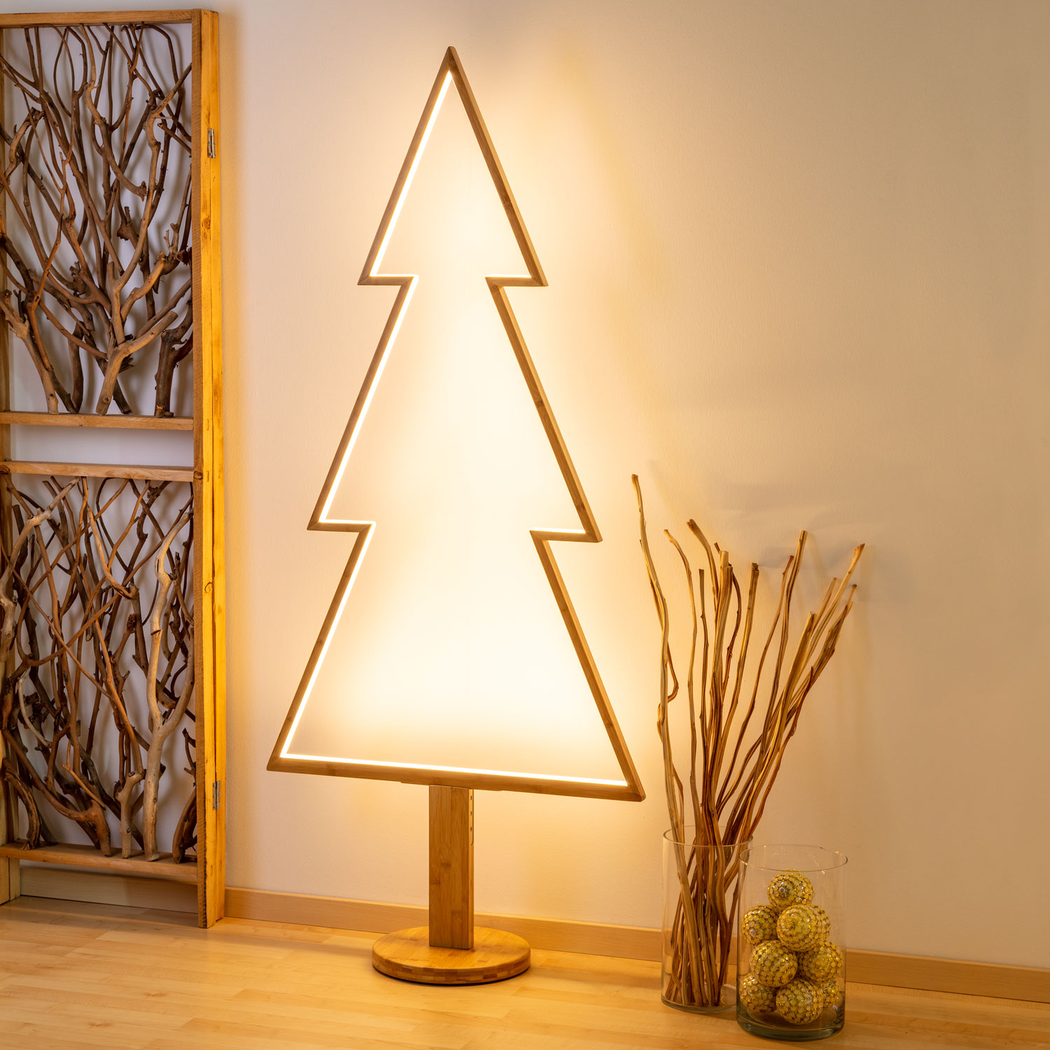 1.7m Natural Wood Pine Tree with Base, Design Wood Lights, Warm White Leds 1.7m Natural Wood Pine Tree with Base, Design Wood Lights, Warm White Leds