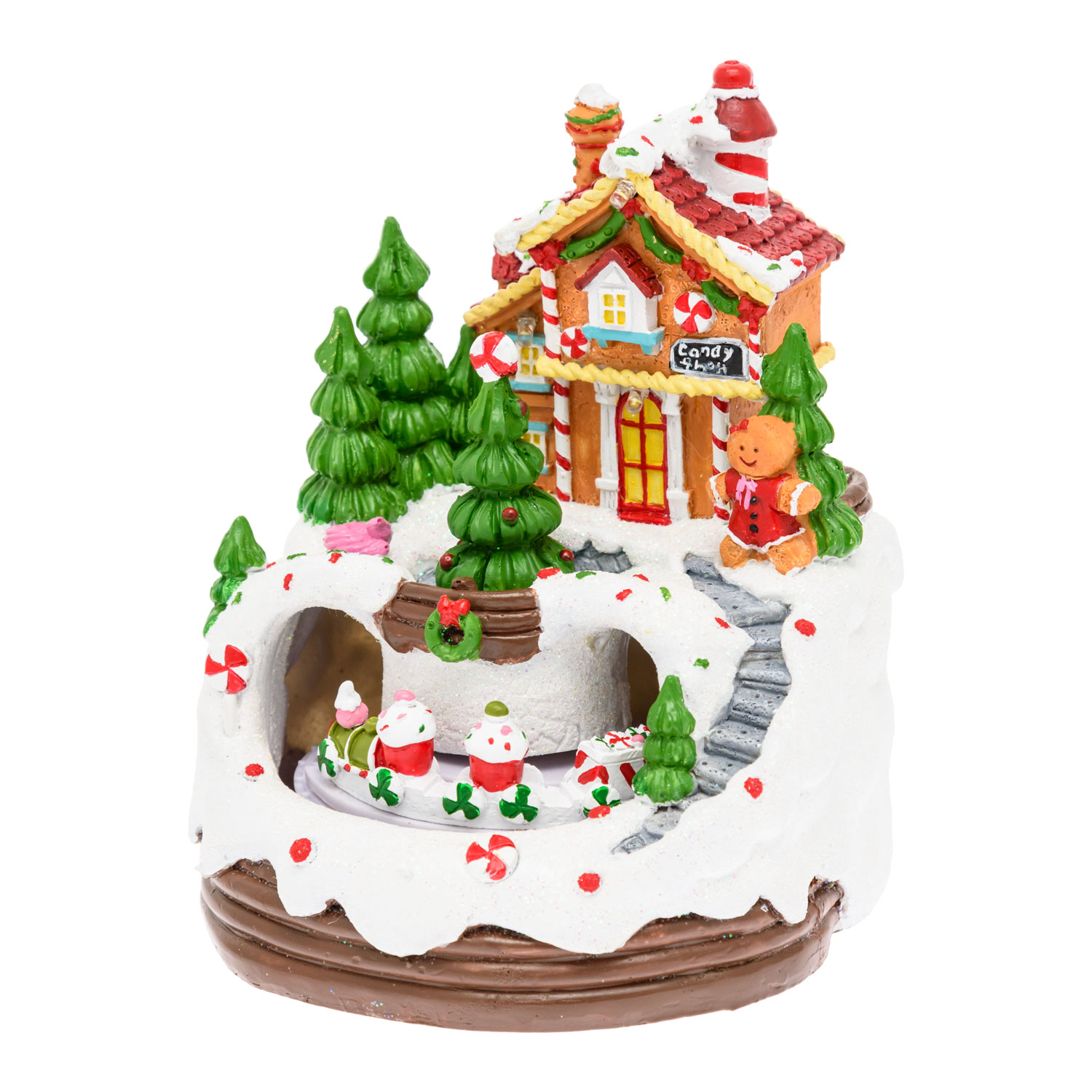 Christmas Village with Snowy Landscape Marzipan House, rotating Cake Train, h 16 cm, Christmas music 3 Christmas Village with Snowy Landscape Marzipan House, rotating Cake Train, h 16 cm, Christmas music 3
