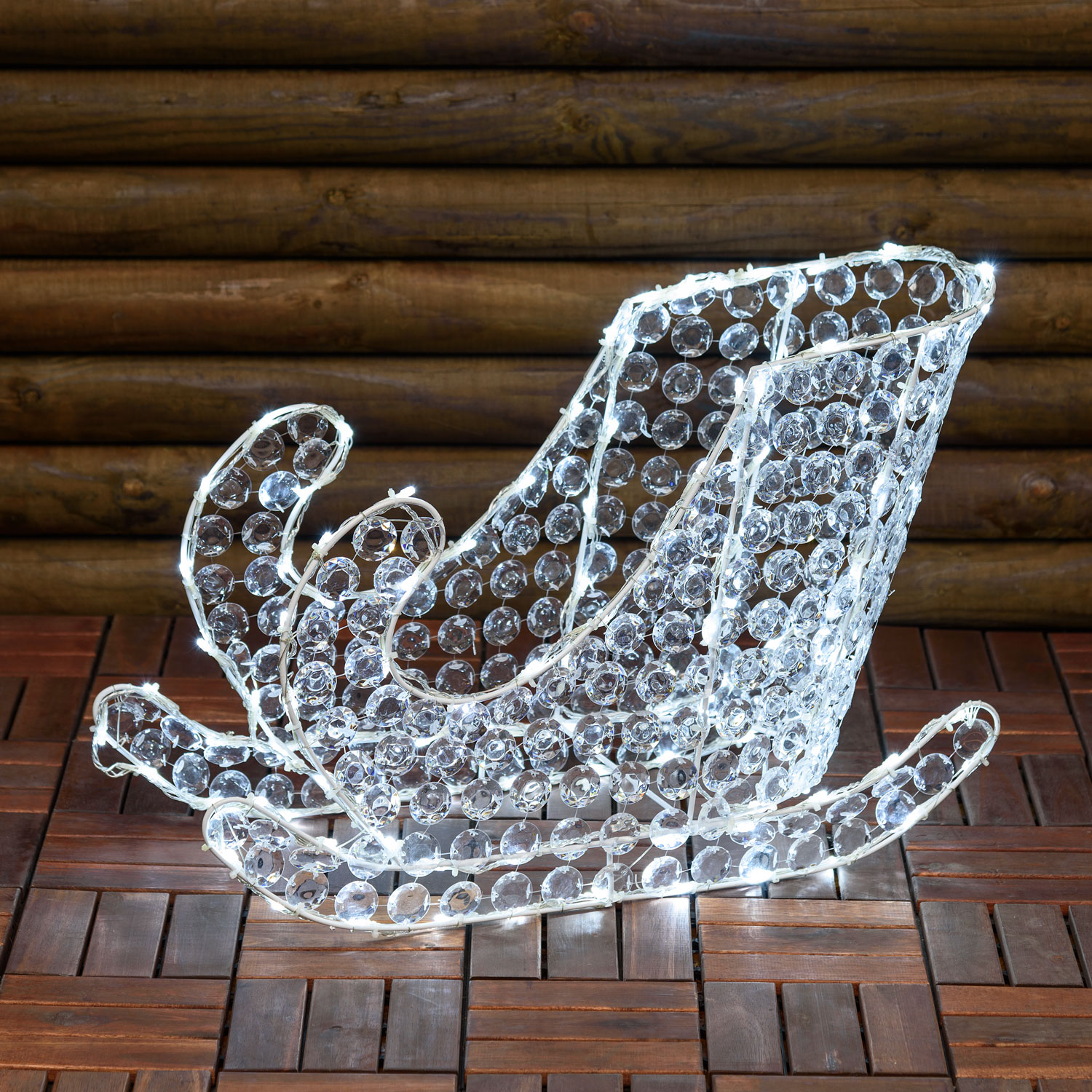 Weihnachtsschlitten mit transparenten Acrylsteinen, 120 LEDs kaltweiß (40 cm) Weihnachtsschlitten mit transparenten Acrylsteinen, 120 LEDs kaltweiß (40 cm)