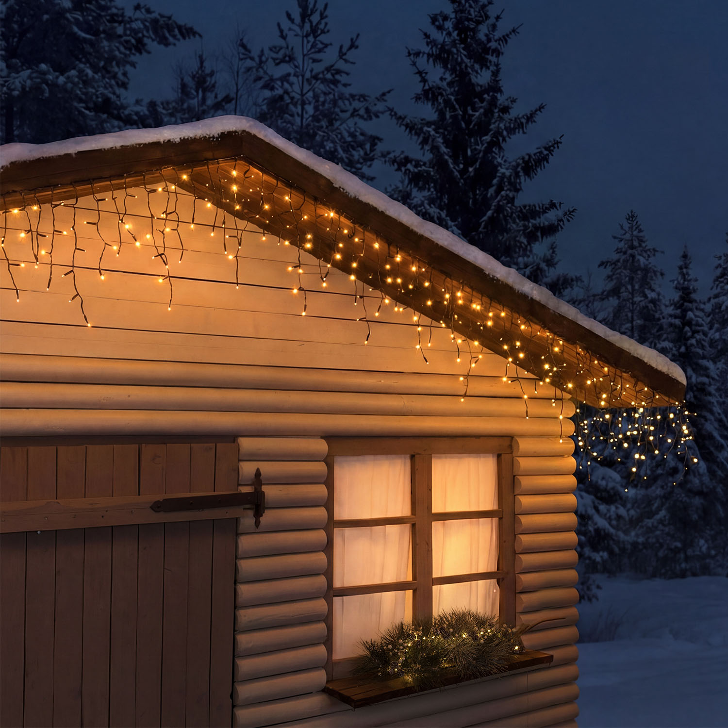 Eisregen Connect+ 5 m x H 0,36 m, 400 LEDs Warmweiß, grünes Kabel, erweiterbar 6