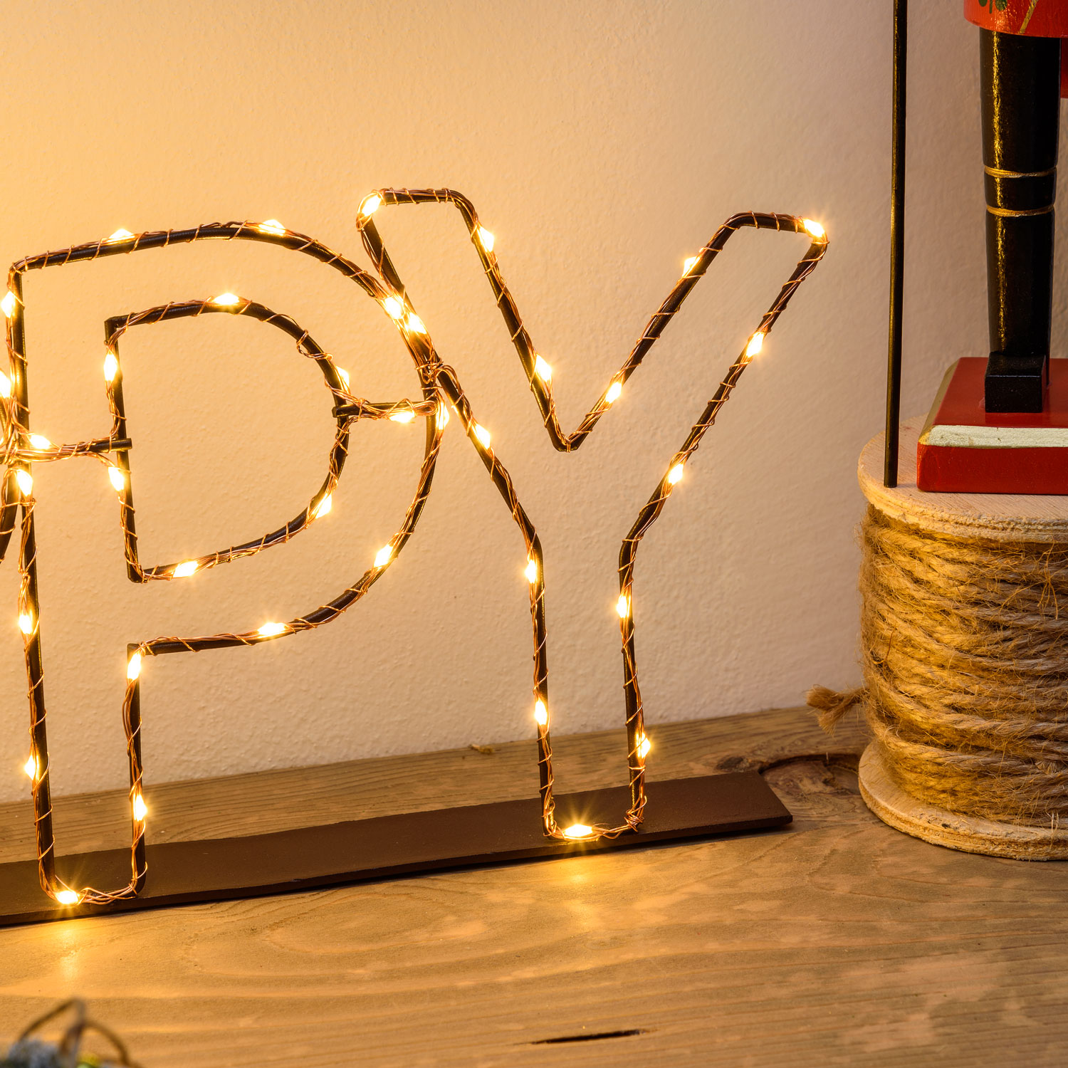 3D Happy Sign in Brown Metal, 100 Warm White MicroLEDs 5 3D Happy Sign in Brown Metal, 100 Warm White MicroLEDs 5