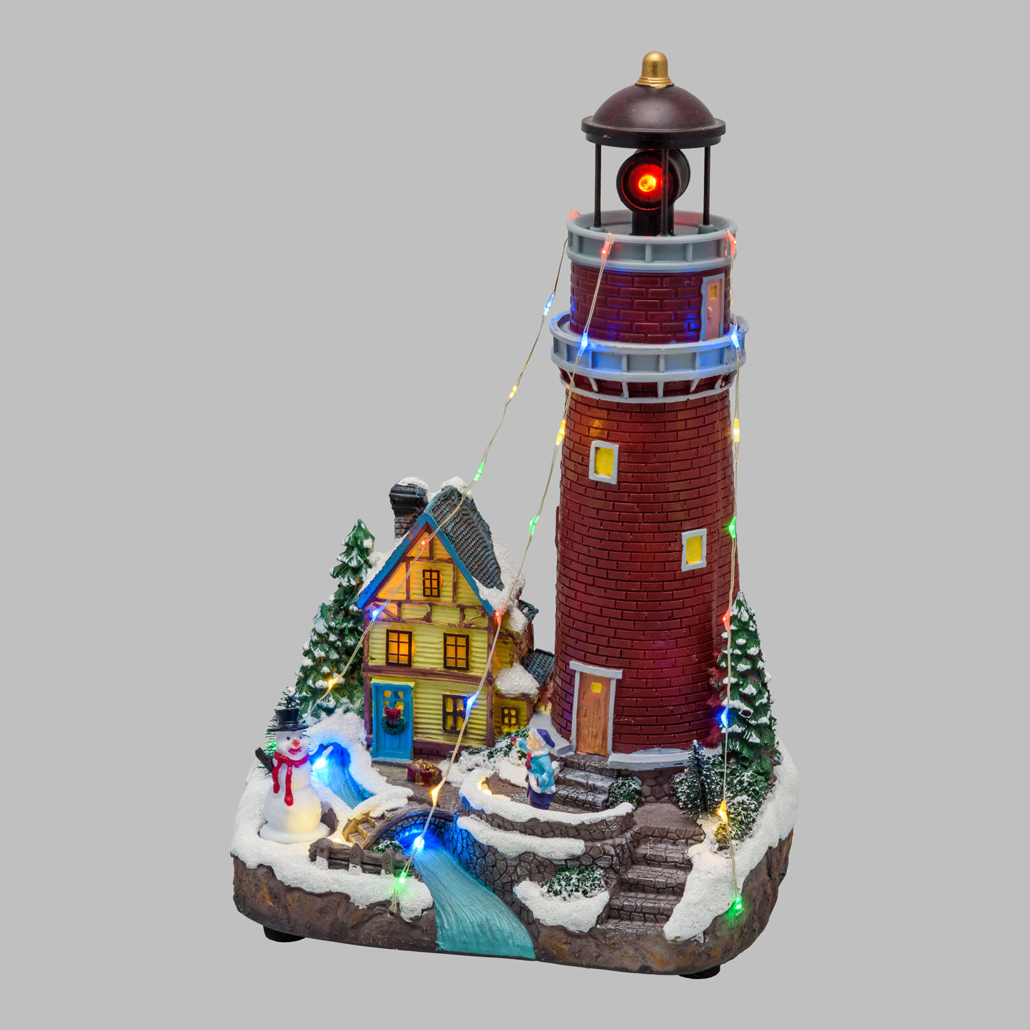 Pueblo Navidad de poliresina a pilas, Faro con luz giratoria, h 29 cm 4 Pueblo Navidad de poliresina a pilas, Faro con luz giratoria, h 29 cm 4