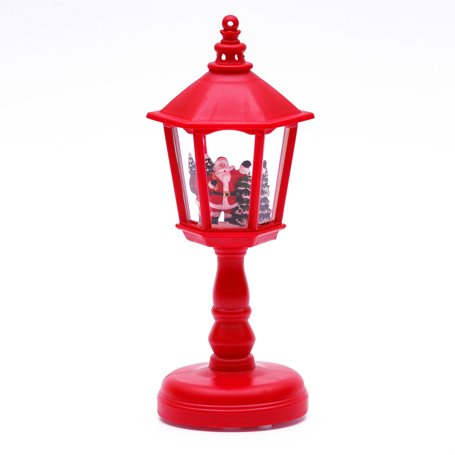 Lampione rosso, glitter scintillanti, h 21 cm, led bianco caldo, musiche natalizie  2