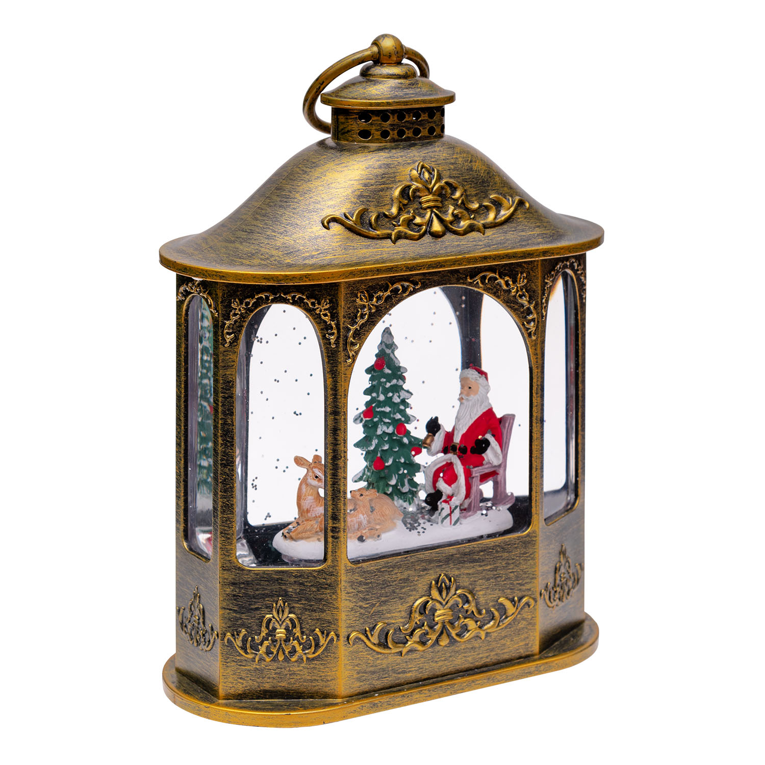 Sechseckige Laterne in dunkelbraun mit funkelndem Glitter, H 21 cm, Weihnachtsmelodien, LED warmweiß, für Innenbereich 8 Sechseckige Laterne in dunkelbraun mit funkelndem Glitter, H 21 cm, Weihnachtsmelodien, LED warmweiß, für Innenbereich 8